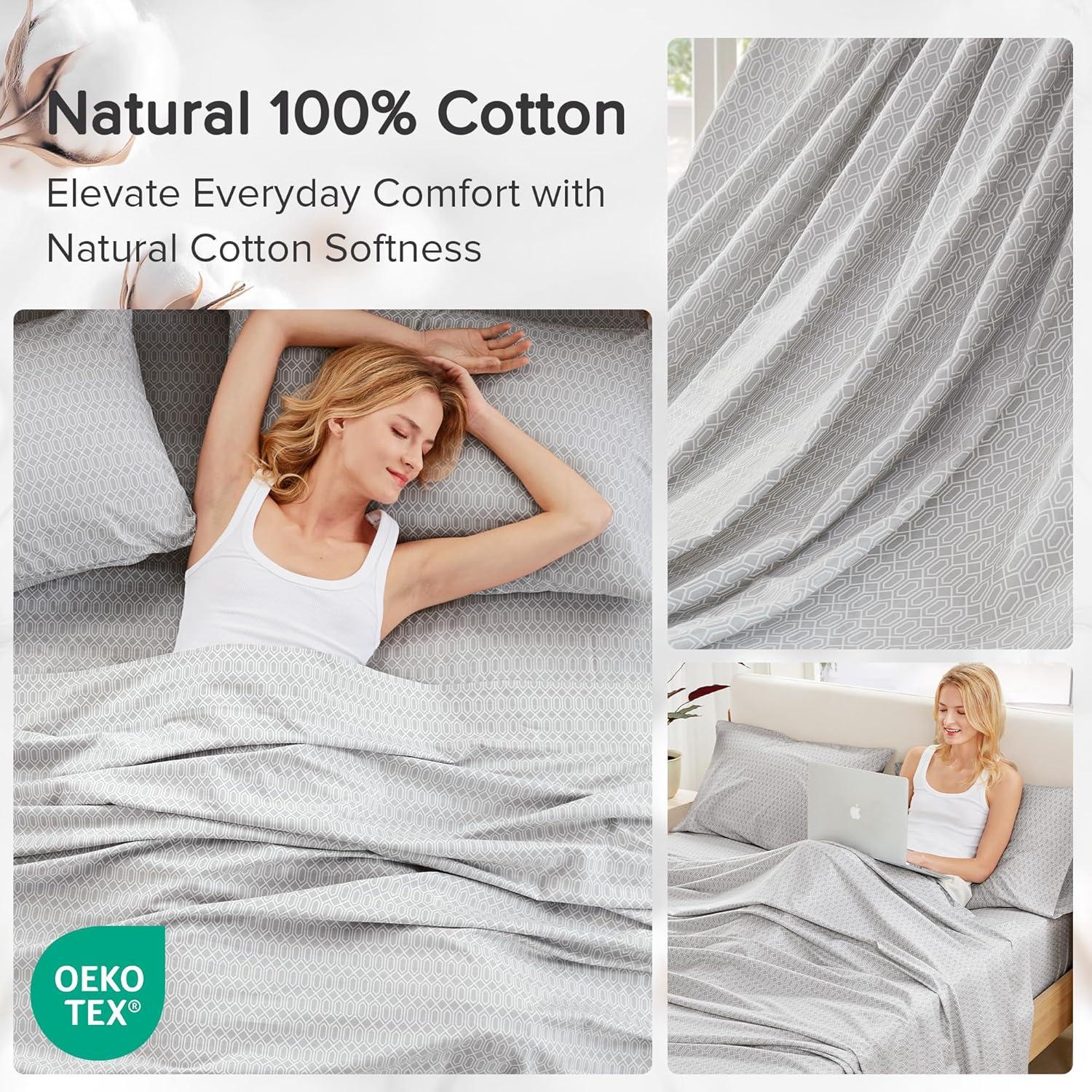 Comfort Spaces 100% Cotton Sheet Set Breathable, Lightweight, Soft with 12" Elastic Pocket Fits up to 14" Mattress, All Season Cozy Bedding, Matching Pillow Case, Twin Diamond Taupe 3 Piece
