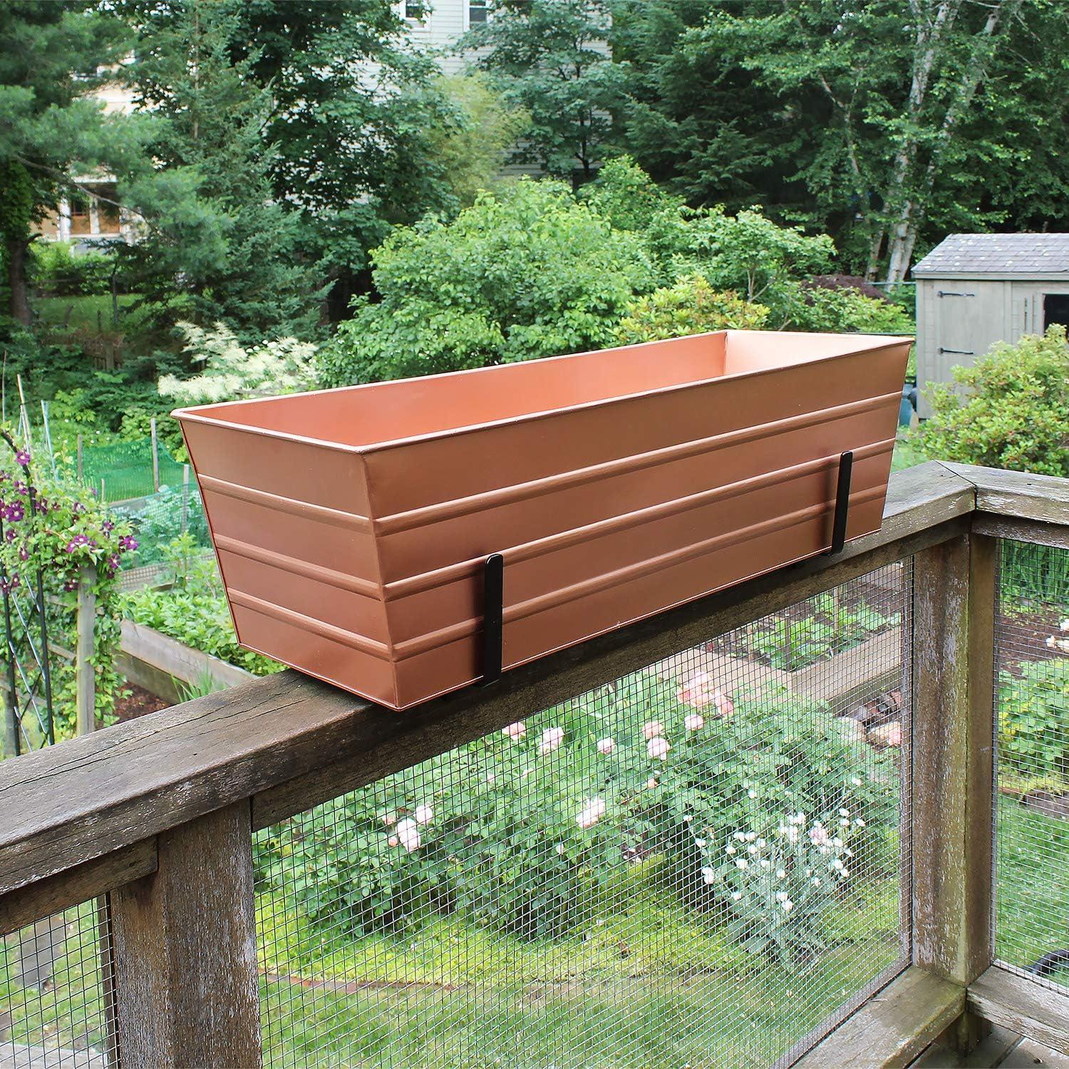 Achla  2 x 6 Railings Flower Box with Brackets, Copper - Large