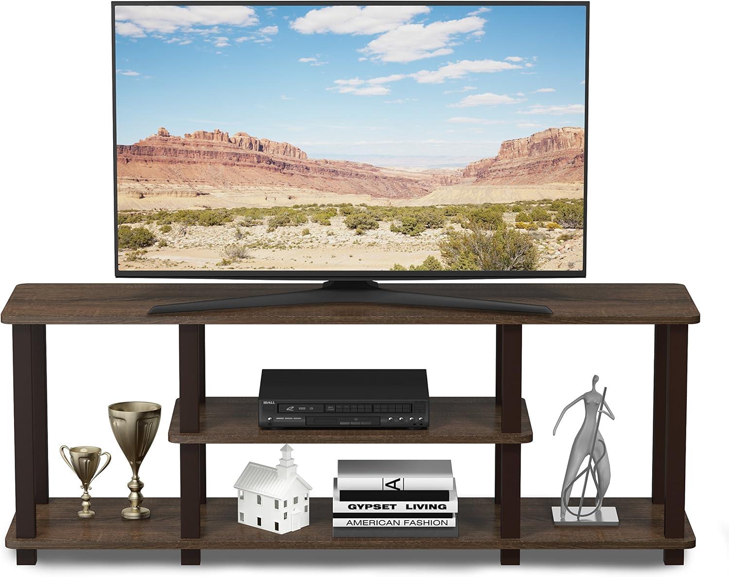 Furinno Turn-S-Tube No Tools 3D 3-Tier Entertainment TV Stands with Square Tube, Walnut/Brown, 18027WN/BR