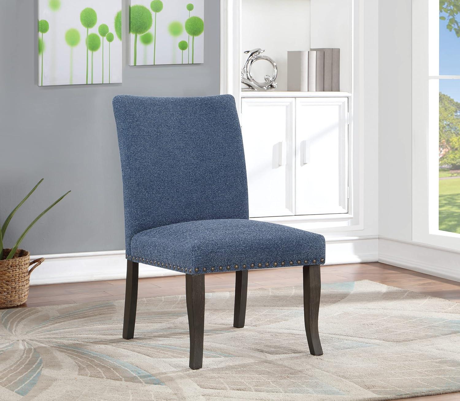 Hamilton Dining Chair 2-Pack with Gray Washed Legs in Atlantic Blue Fabric