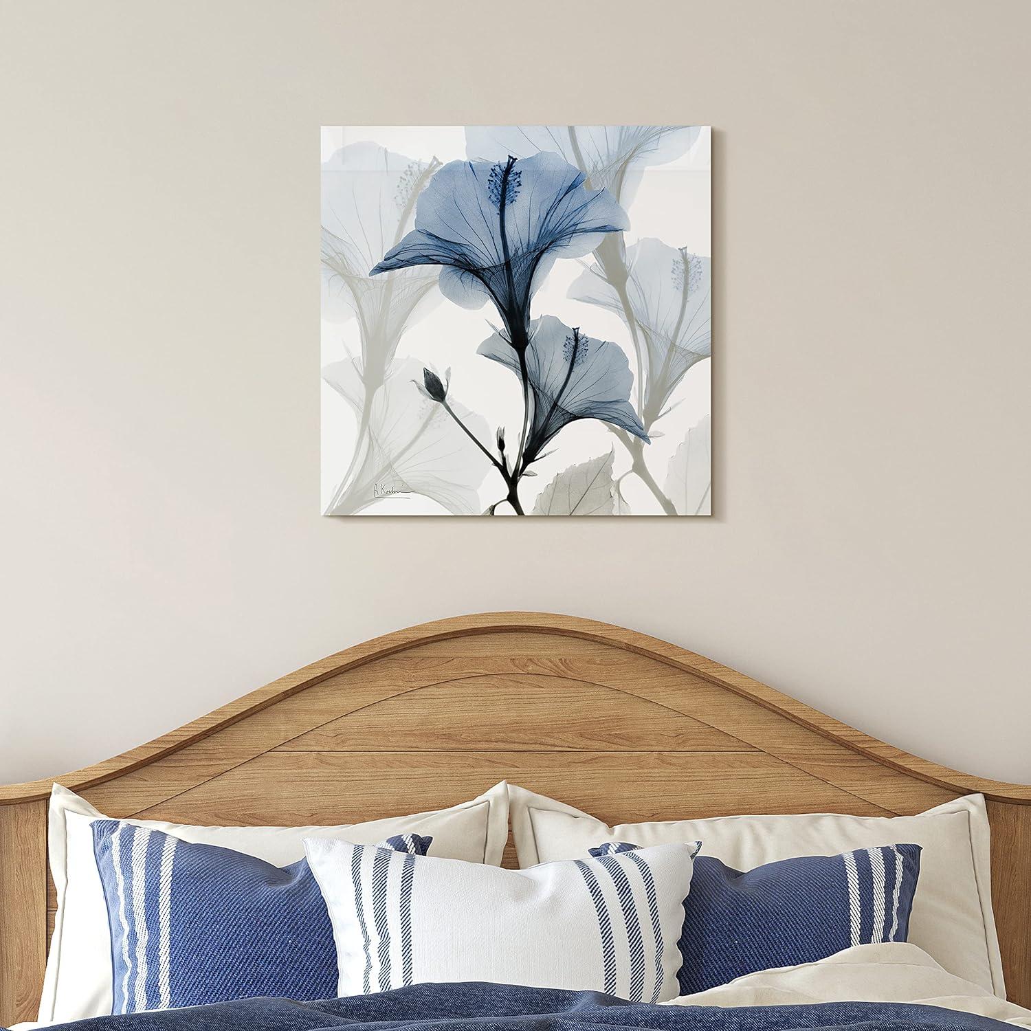 Blue Xray Floral Frameless Free Floating 24 in x 24 in Photography Art Prints, by Empire Art