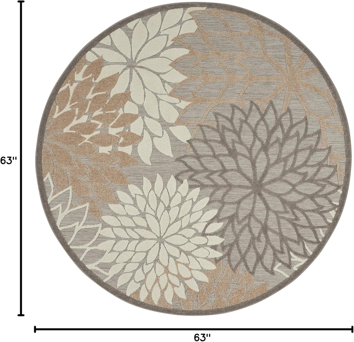 Nourison Aloha Floral Bloom Flatweave High-Low Indoor Outdoor Round Rug Natural 5'3" x 5'3"