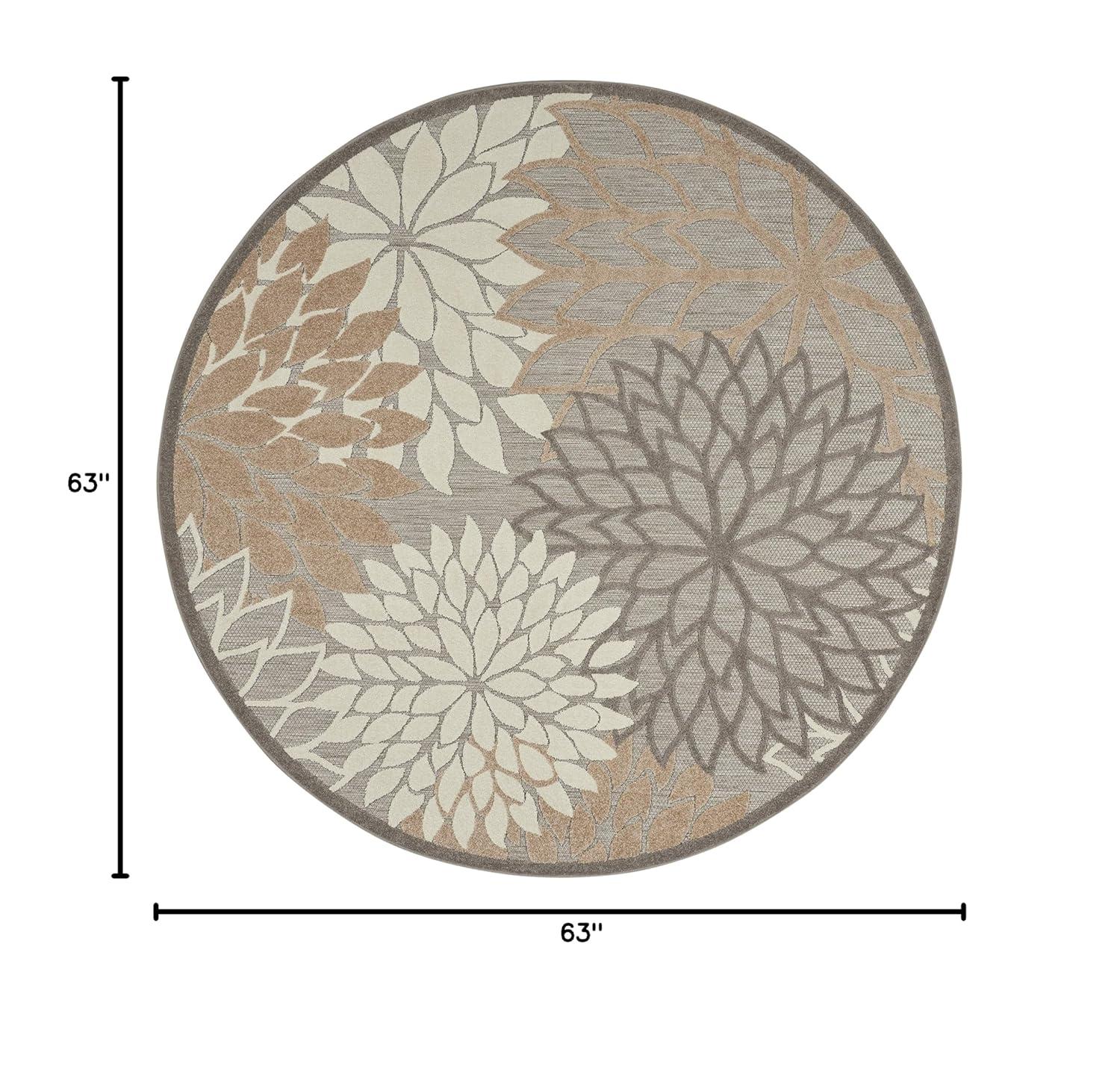 Nourison Aloha Floral Bloom Flatweave High-Low Indoor Outdoor Round Rug Natural 5'3" x 5'3"