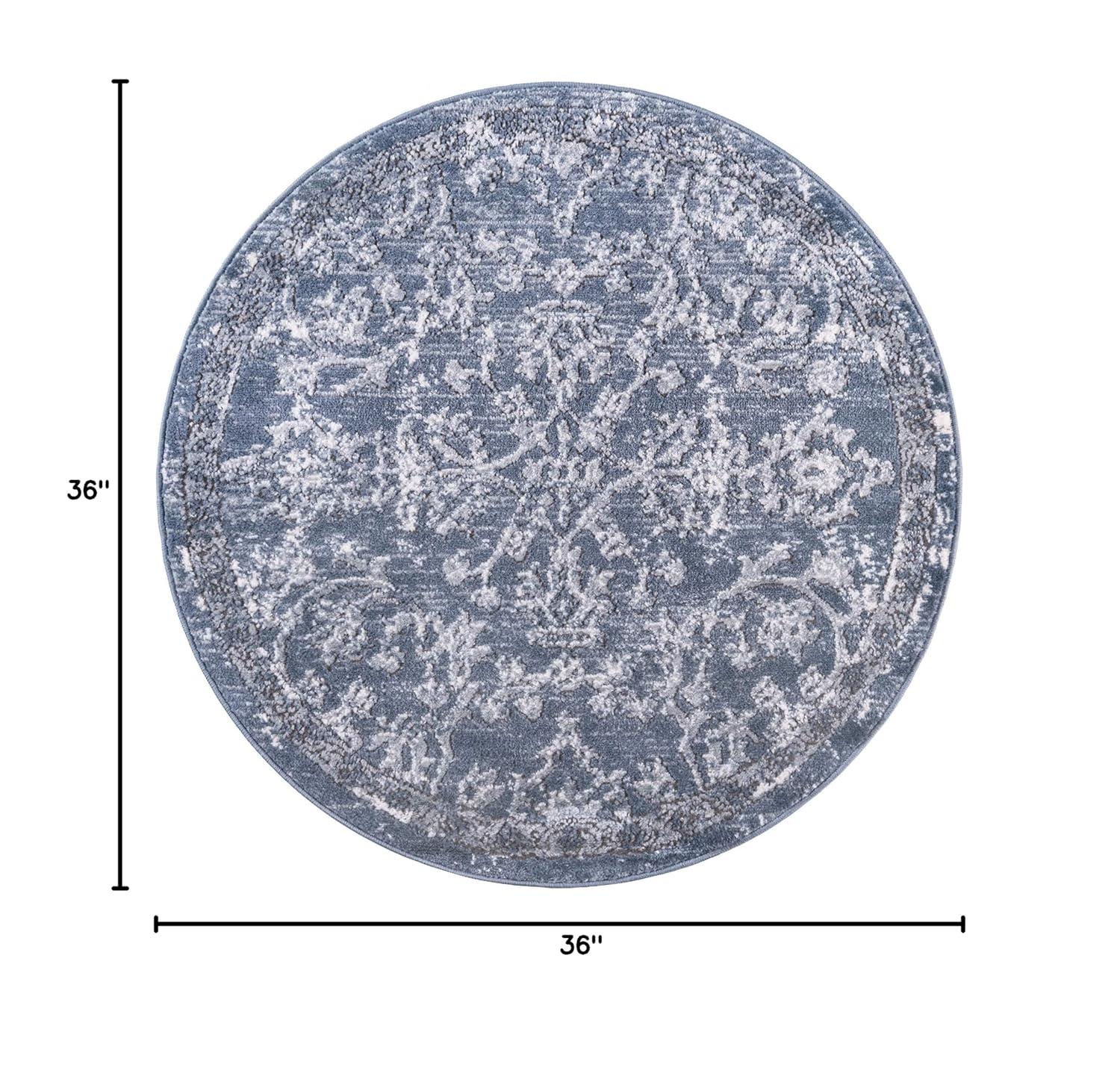 Rugs.com Oregon Collection Rug – 3 Ft Round Blue Low-Pile Rug Perfect For Kitchens, Dining Rooms