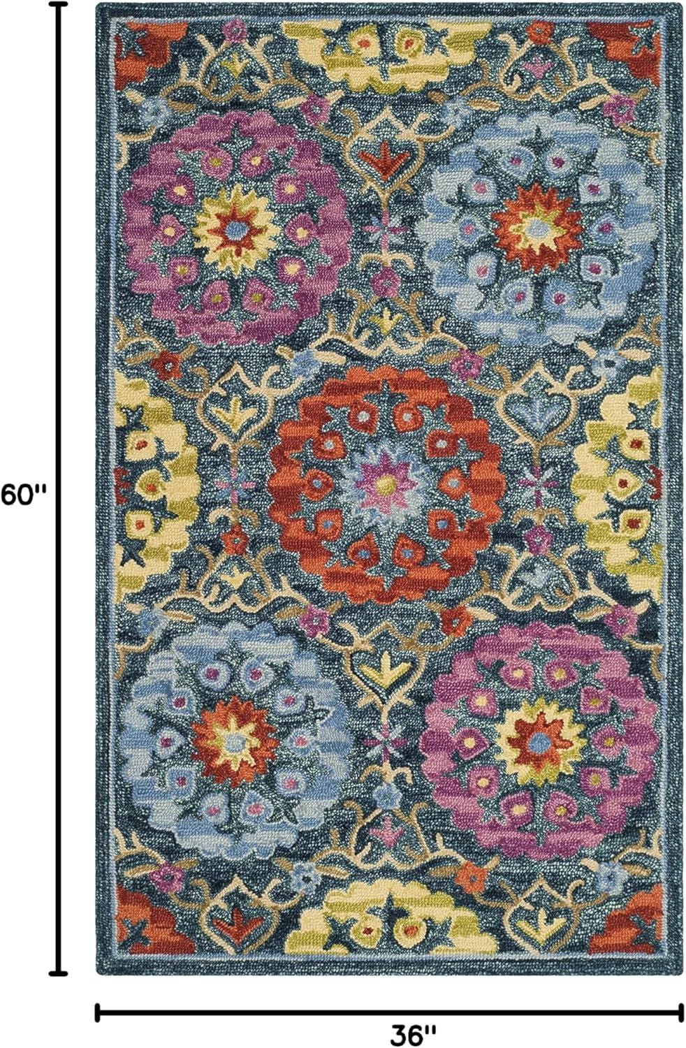 Suzani SZN328 Hand Hooked Indoor Accent Rug - Blue/Multi - 3'x5' - Safavieh.