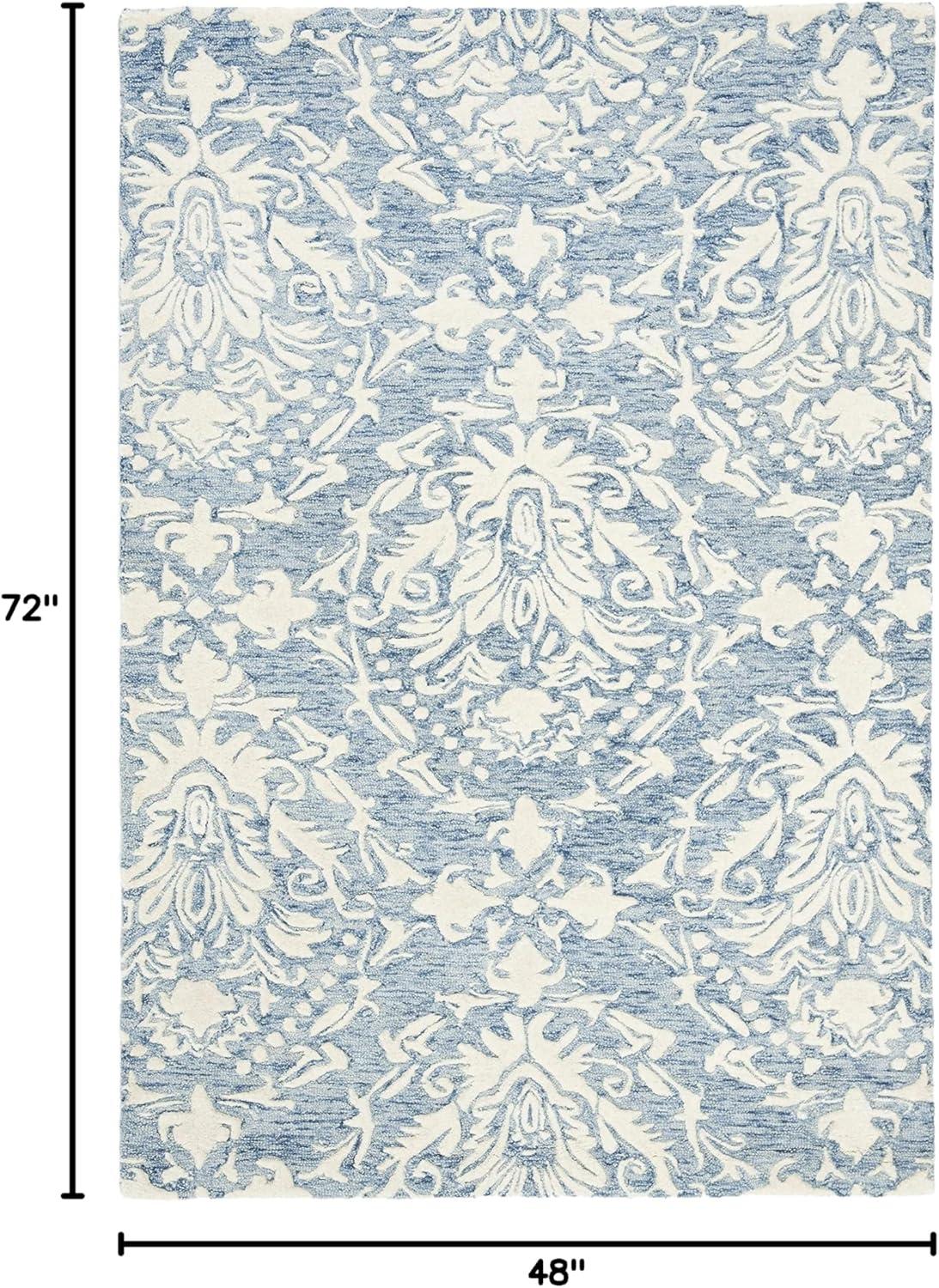 SAFAVIEH Blossom Kestrel Damask Wool Area Rug, Blue/Ivory, 4' x 6'