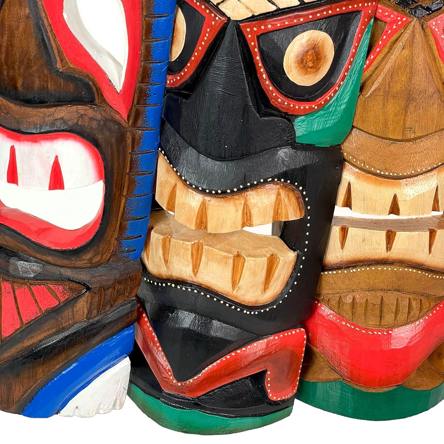 Zeckos Hand Carved Wood Hawaiian Island Tiki Wall Décor Set of 3
