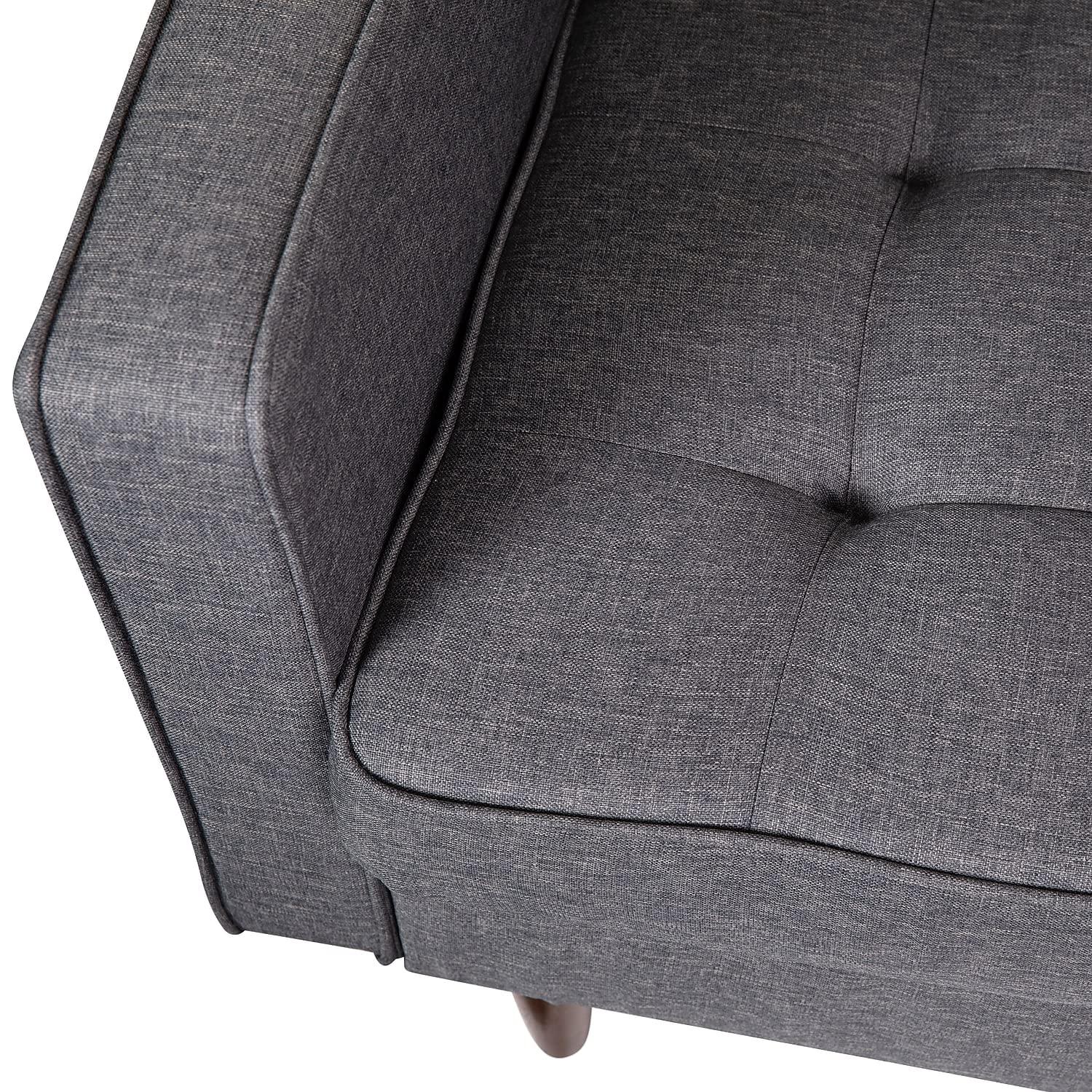 Flash Furniture Hudson Mid-Century Modern Commercial Grade Armchair with Tufted Faux Linen Upholstery & Solid Wood Legs in Dark Gray