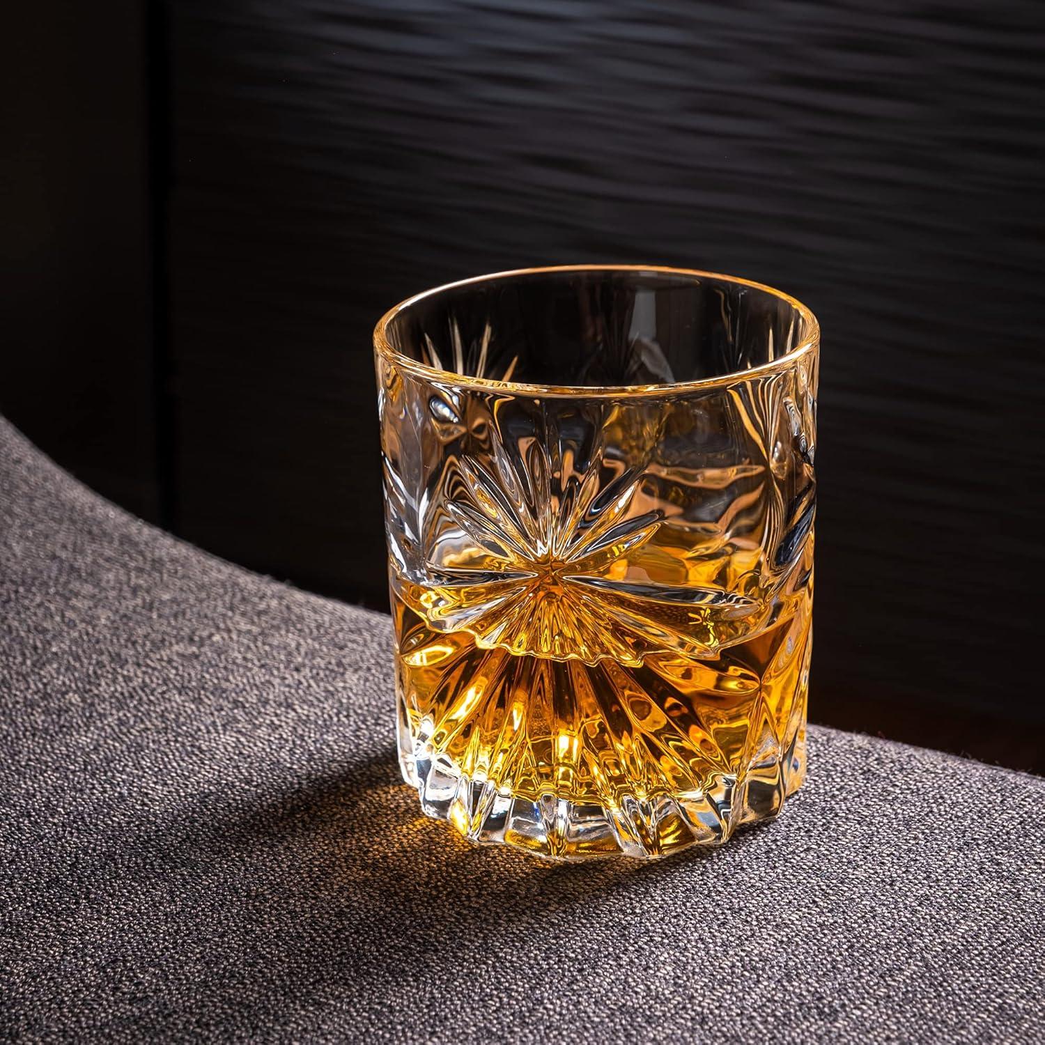 Crystal Whiskey Glasses - Set of 2 Soleil Glass Tumblers (10.7oz)