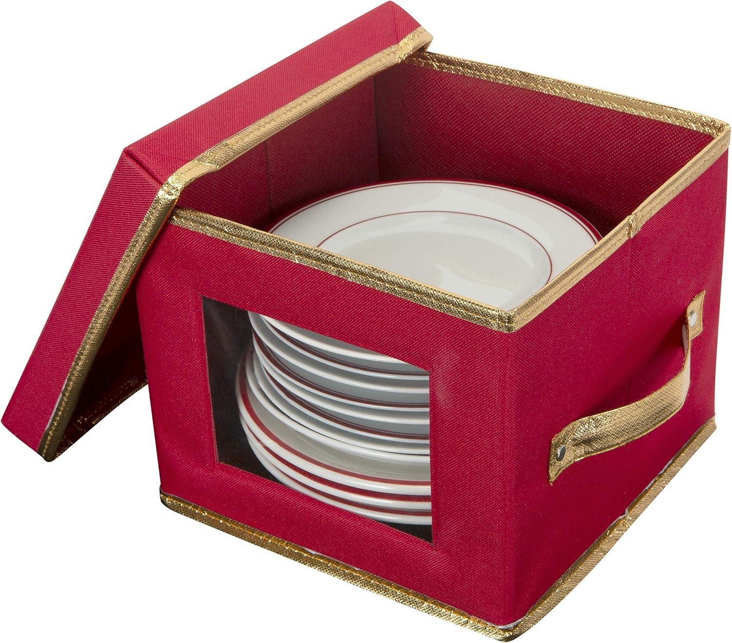 Salad Plate Dinnerware Storage Box - Simplify: Red Polyester China Storage, Plate Organizer, 9"x9"x8"