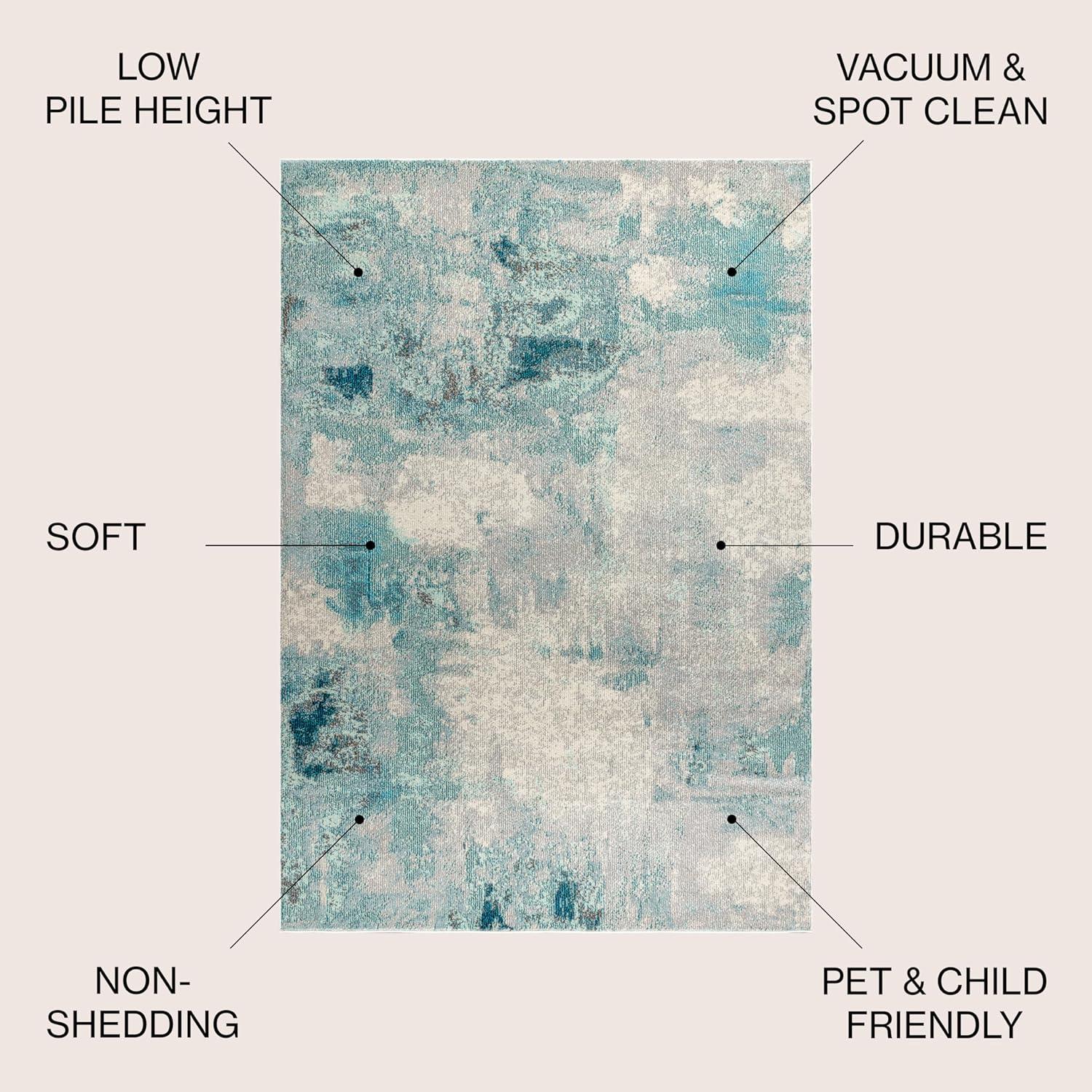 6'x 9' Contemporary POP Modern Abstract Vintage Area Rug, Cream/Blue - JONATHAN Y