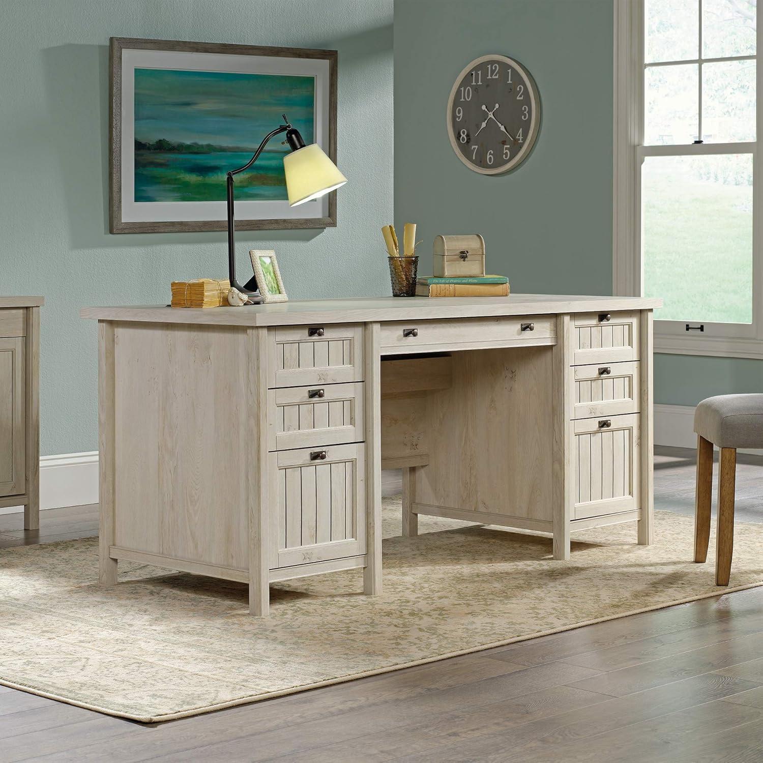 Sauder Costa Engineered Wood Executive Desk in Chalked Chestnut