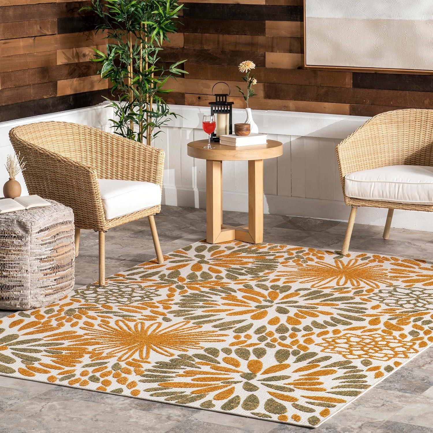 Nuloom Monique Floral & Paisley 5x8 Indoor/Outdoor Area Rug for Living Room Patio Deck Front Porch Kitchen, Orange/Ivory