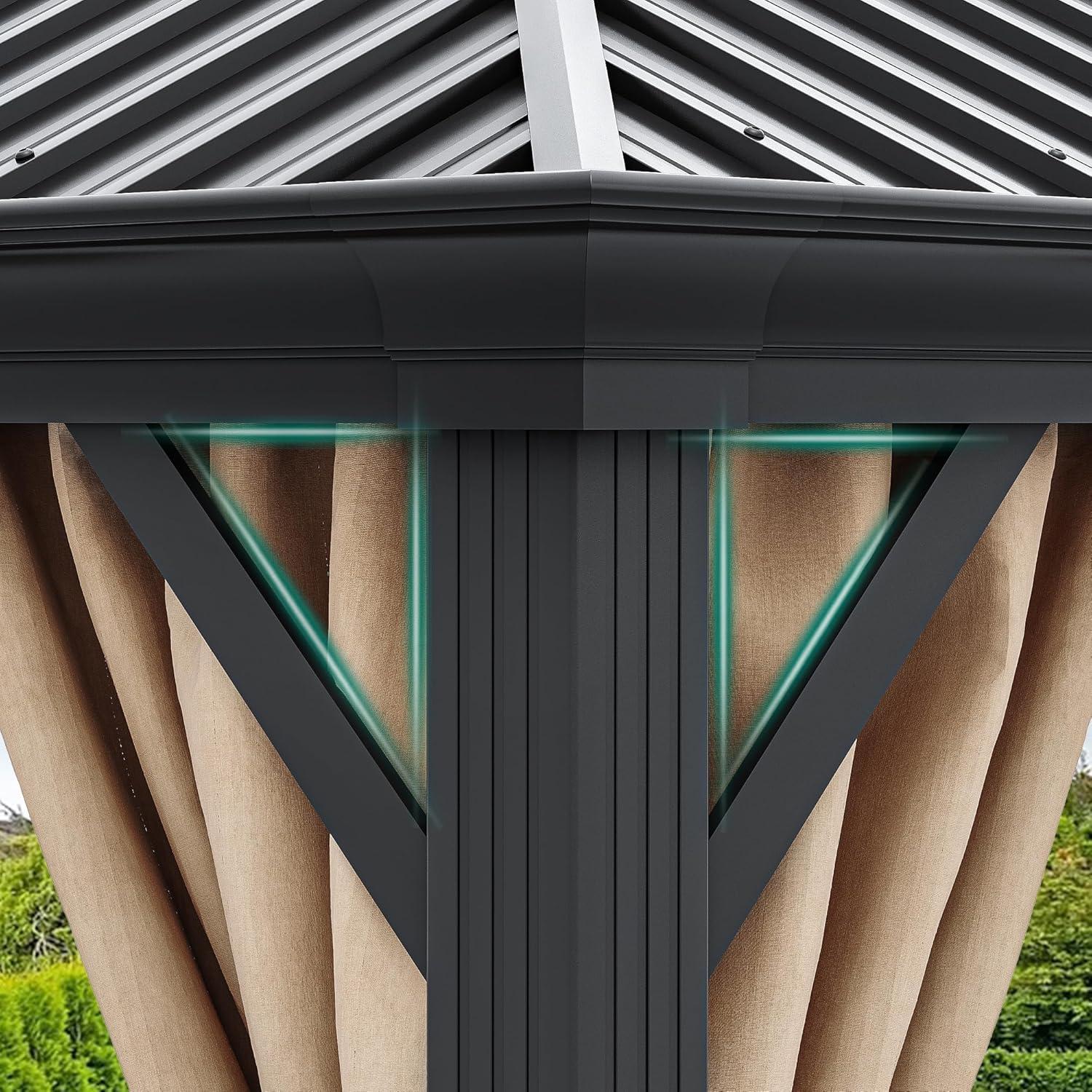 Kozyard Kozyard Alexander Gray Double Roof Hardtop Gazebo with Privacy Curtain Mosquito Netting