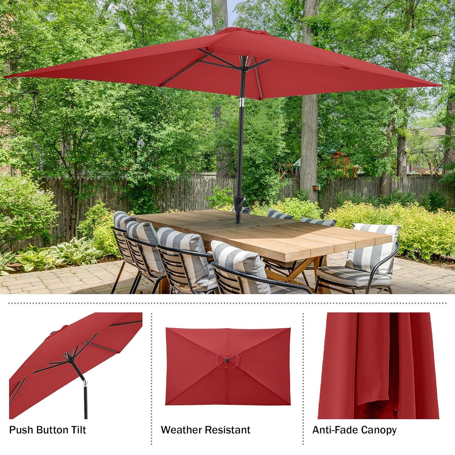 Rectangular Patio Umbrella - 10 Ft Easy Crank Sun Shade with Push Button Tilt for Outdoor Furniture, Deck, Backyard, or Pool by Pure Garden (Red)