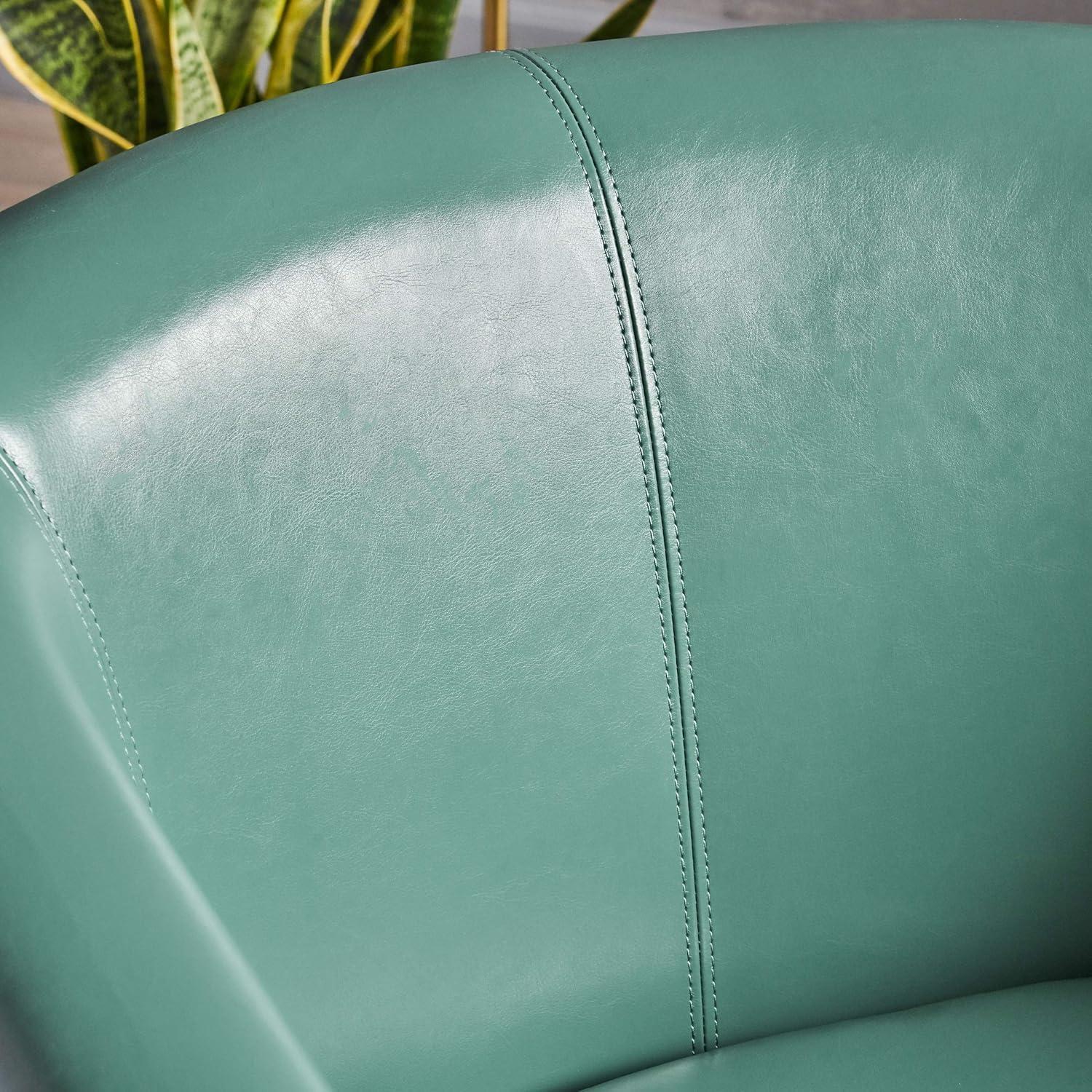 Turquoise Faux Leather Swivel Barrel Club Chair