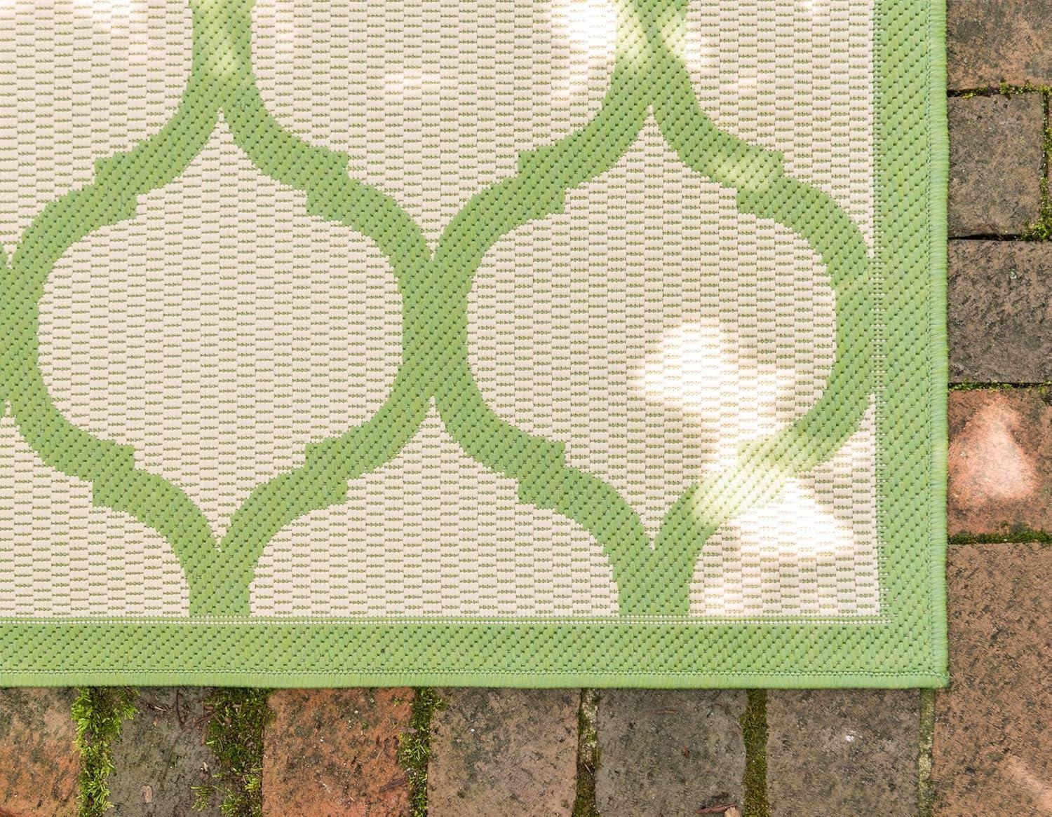 Unique Loom 6' 1 x 9' 0 Beige and Green Outdoor Trellis Moroccan Area Rug