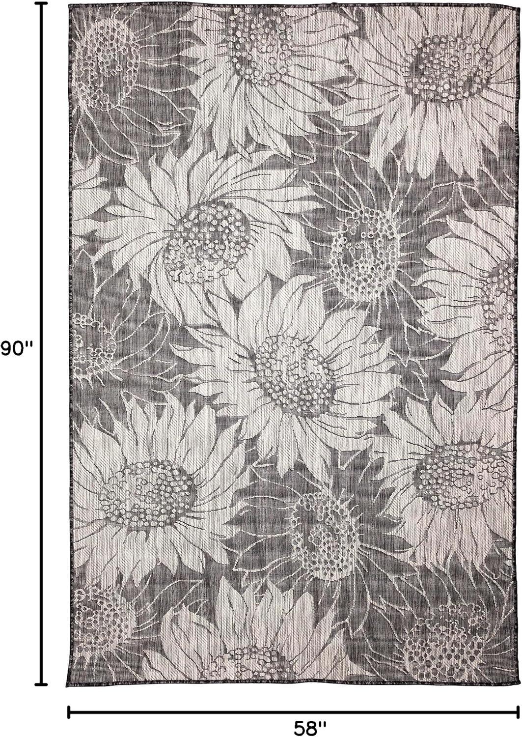 Liora Manne Carmel Sunflower Field Indoor/Outdoor Rug Black 4'10" x 7'6"