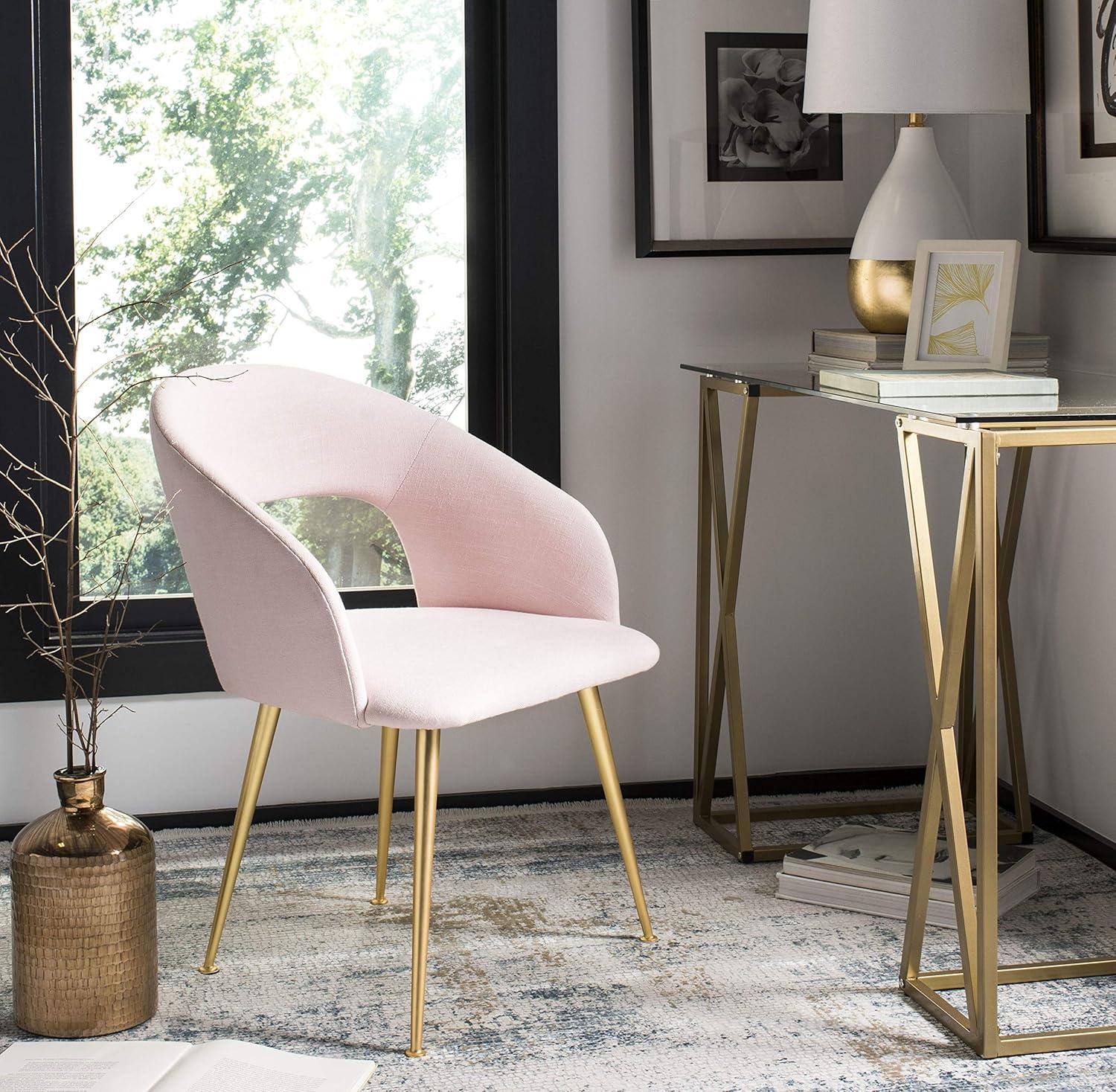 Ethereal Light Pink Linen & Wood Upholstered Arm Chair