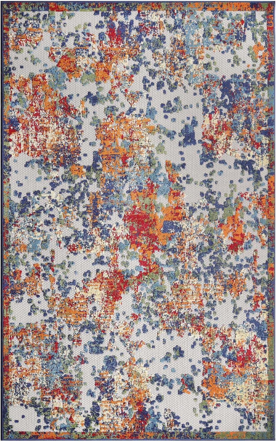 Splatter Ease Modern Blue Abstract 4'x6' Indoor/Outdoor Rug