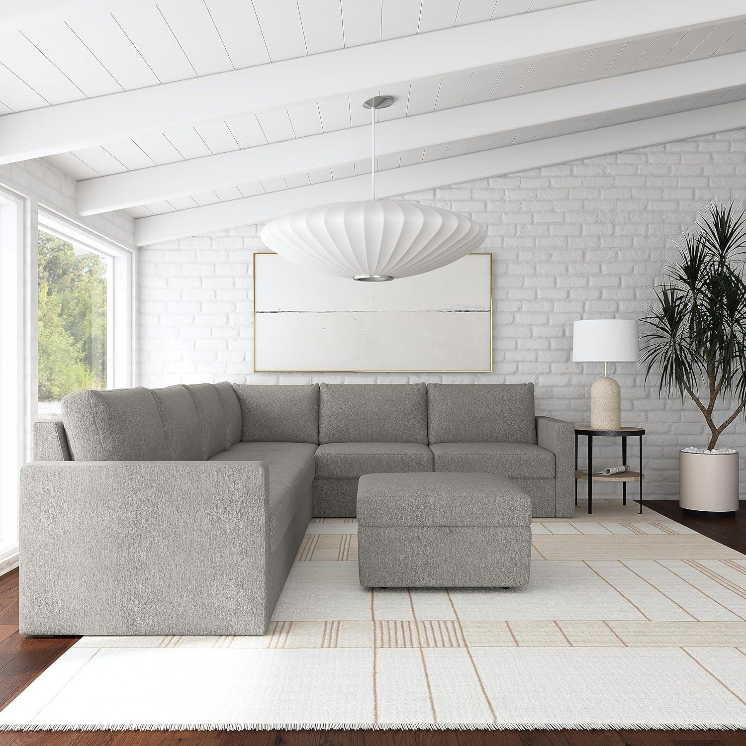Flex 6 - Piece Upholstered Modular Sectional with Storage Ottoman