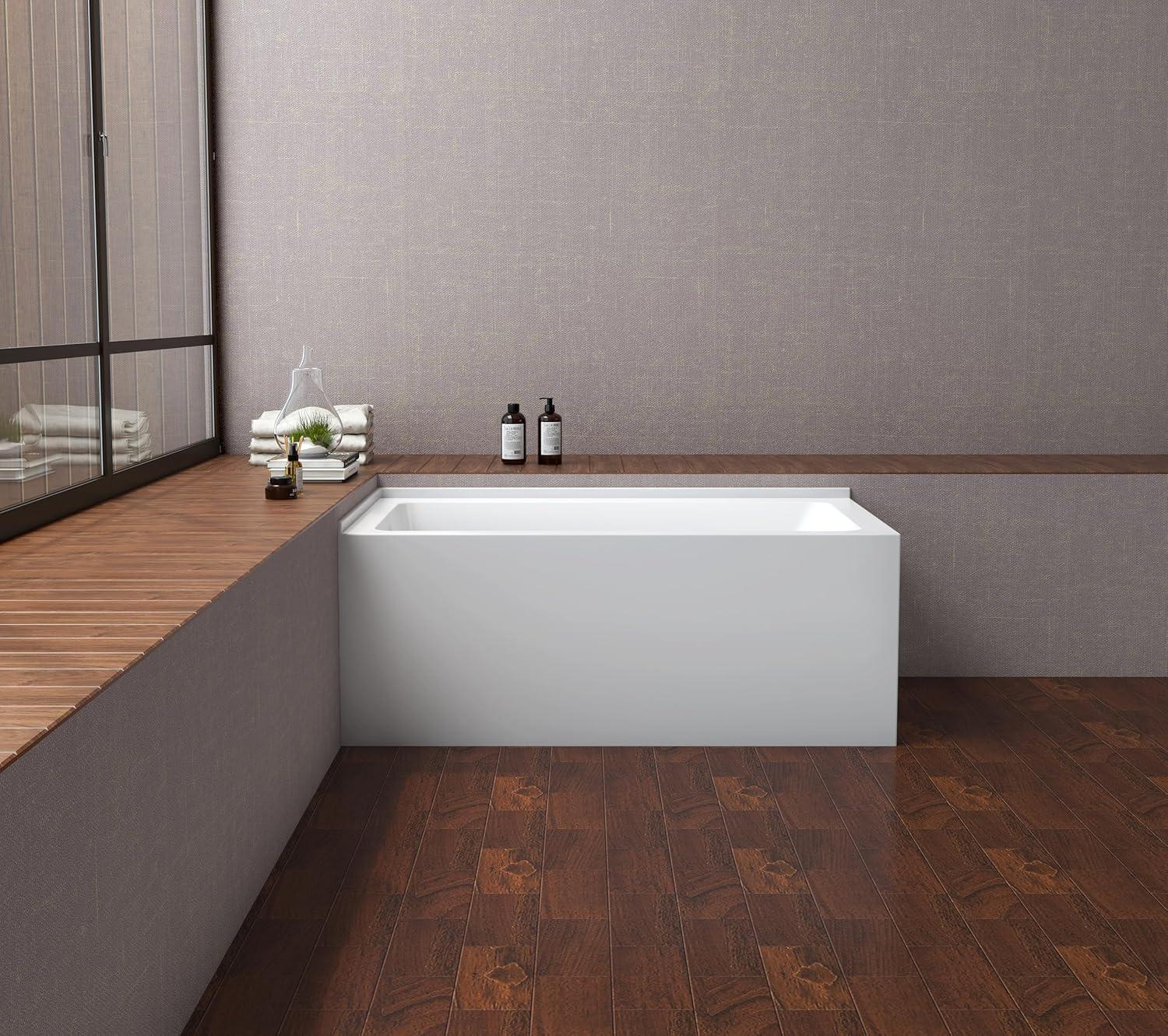 Kingston Brass Aqua Eden 54-Inch Acrylic Rectangular 2-Wall Corner Alcove Tub, Hand Drain