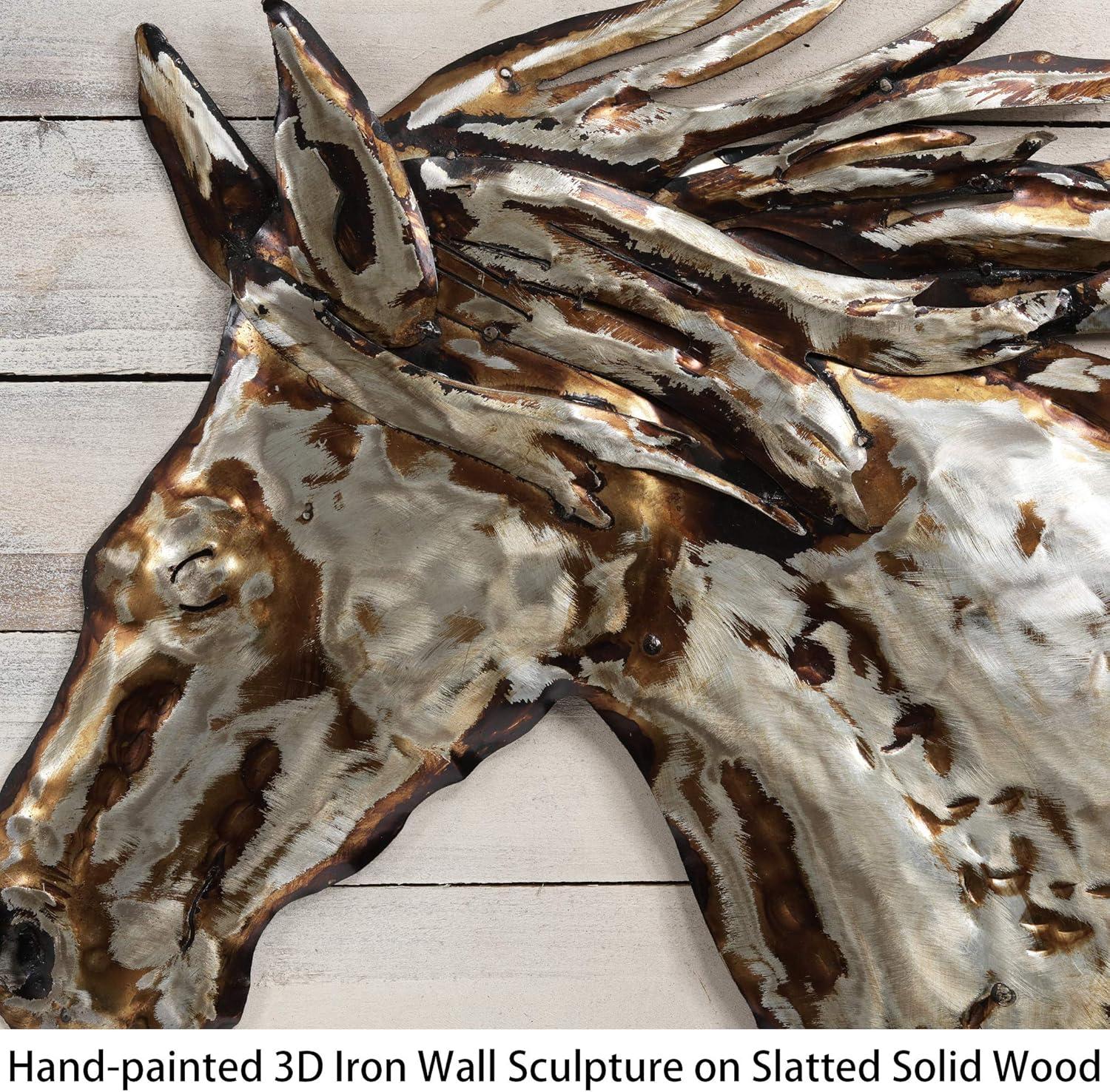 Empire Art Direct Horse" Metallic Handed Painted Rugged Wooden Blocks Wall Sculpture