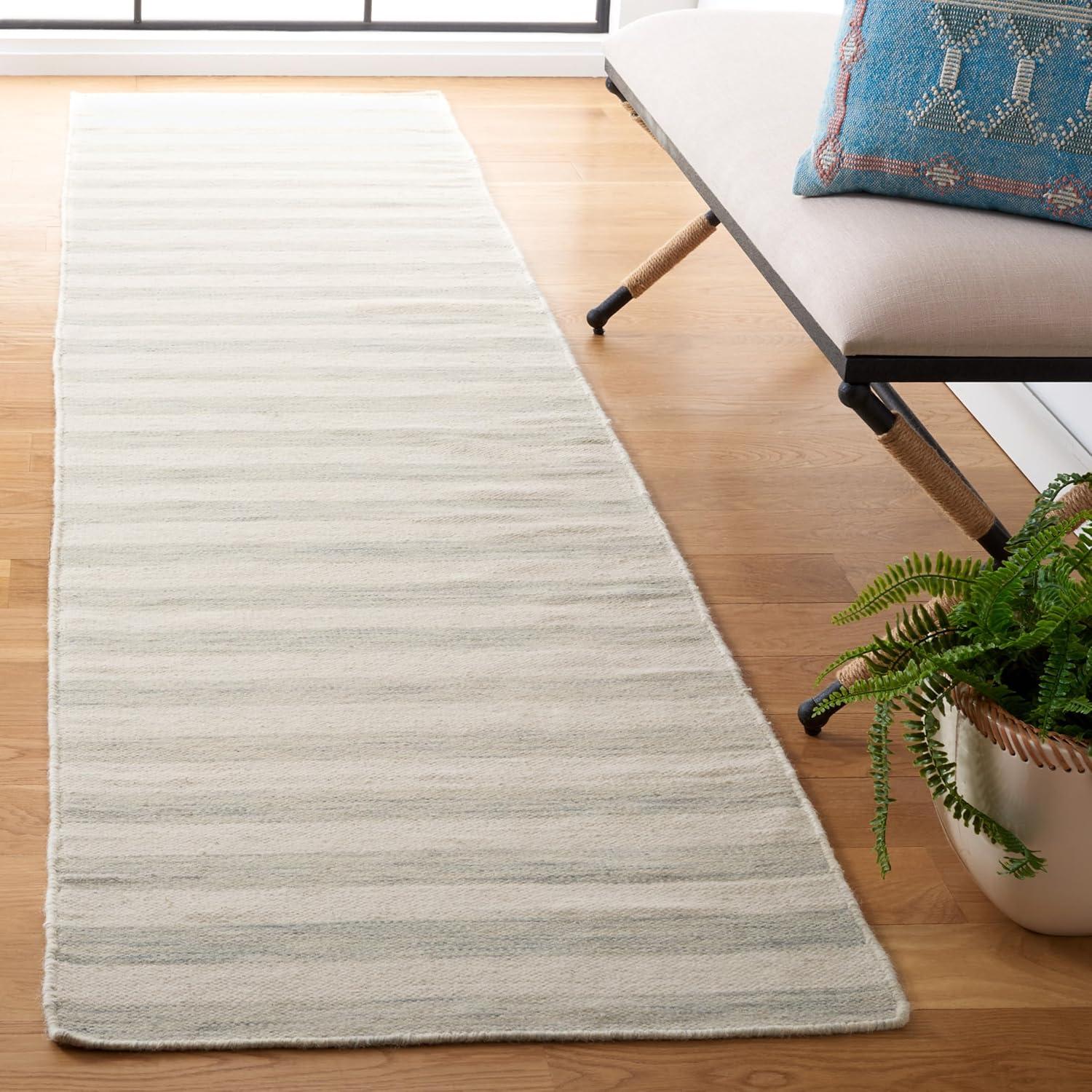 Dhurries DHU575 Hand Woven Runner Rug - Light Blue/Ivory - 2'6"x10' - Safavieh.