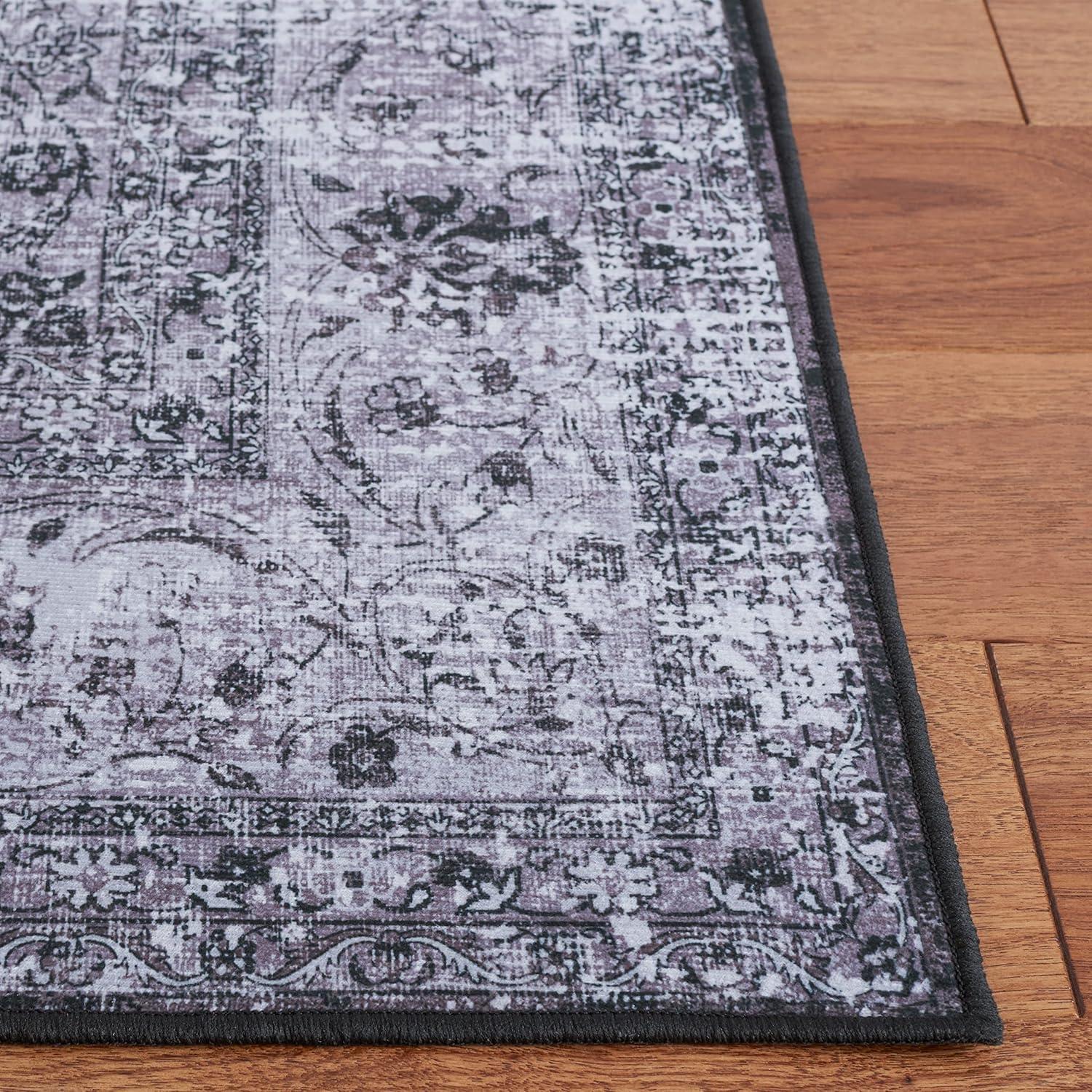 Tucson Black & Grey Non-Slip Washable Square Area Rug, 6' x 9'