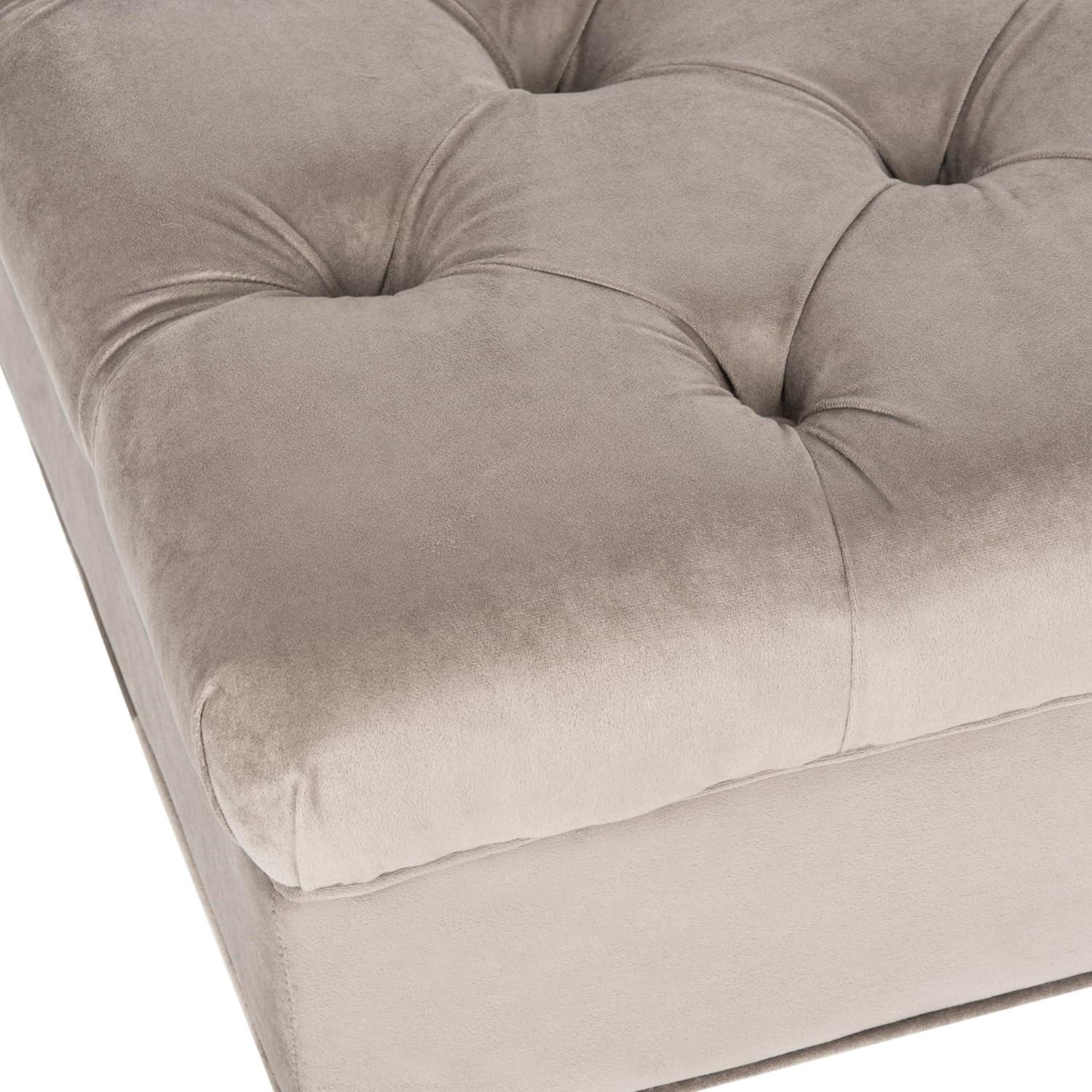 SAFAVIEH Angeline Modern Glam Tufted Ottoman w/ Casters, Mushroom Taupe