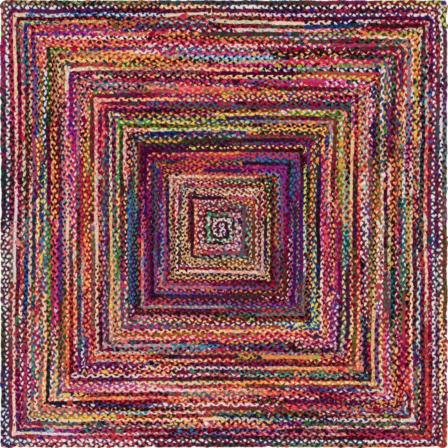 Unique Loom Braided Chindi Collection Area Rug - Layer (8'  Square Multi/Blue)
