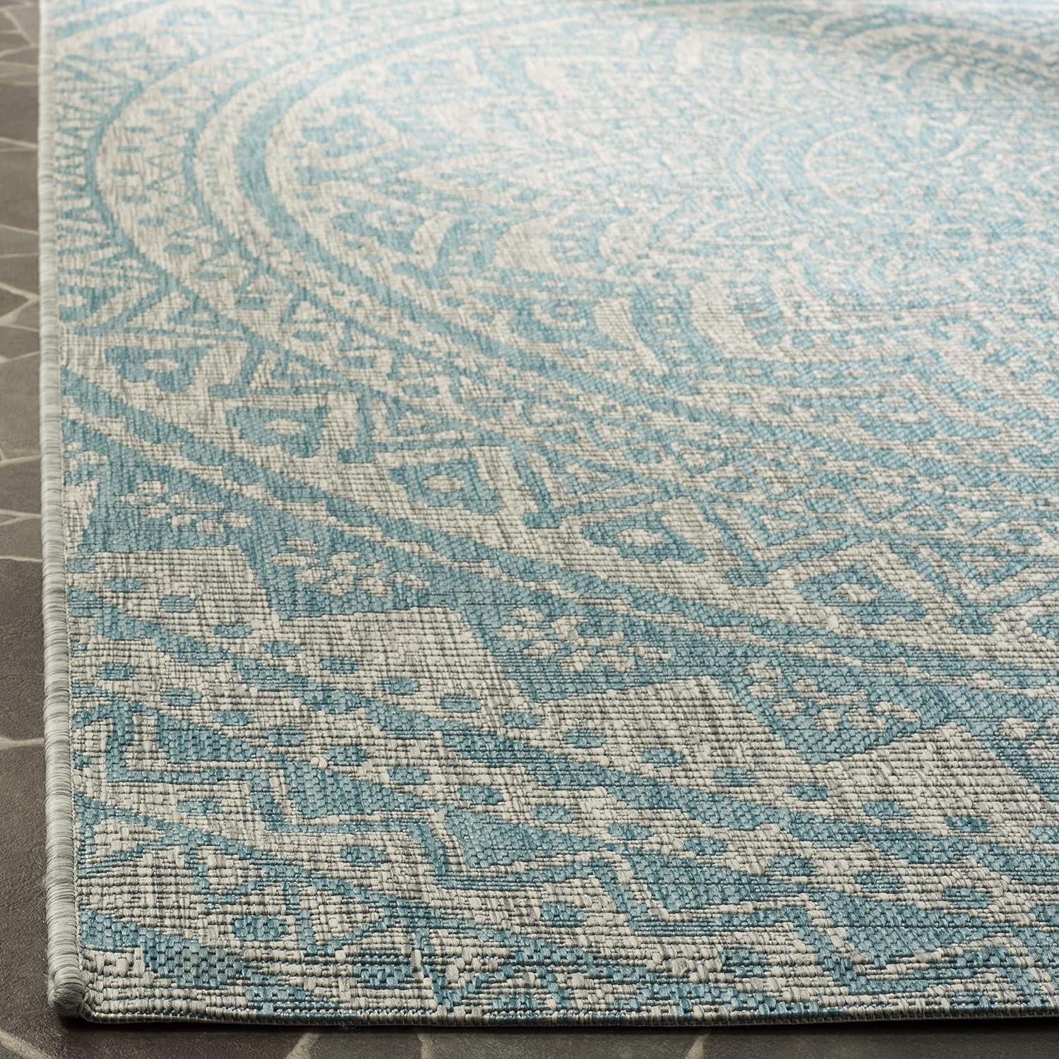 Courtyard CY8734 Power Loomed Indoor and Outdoor Area Rug - Light Grey/Aqua - 5'3"x7'7" - Safavieh