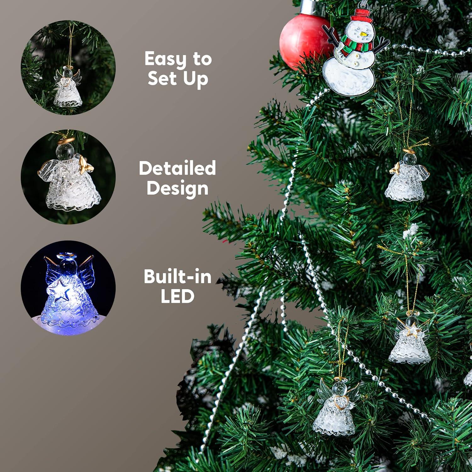 JOYFY 12pcs LED Spun Glass Angel Christmas Ornaments