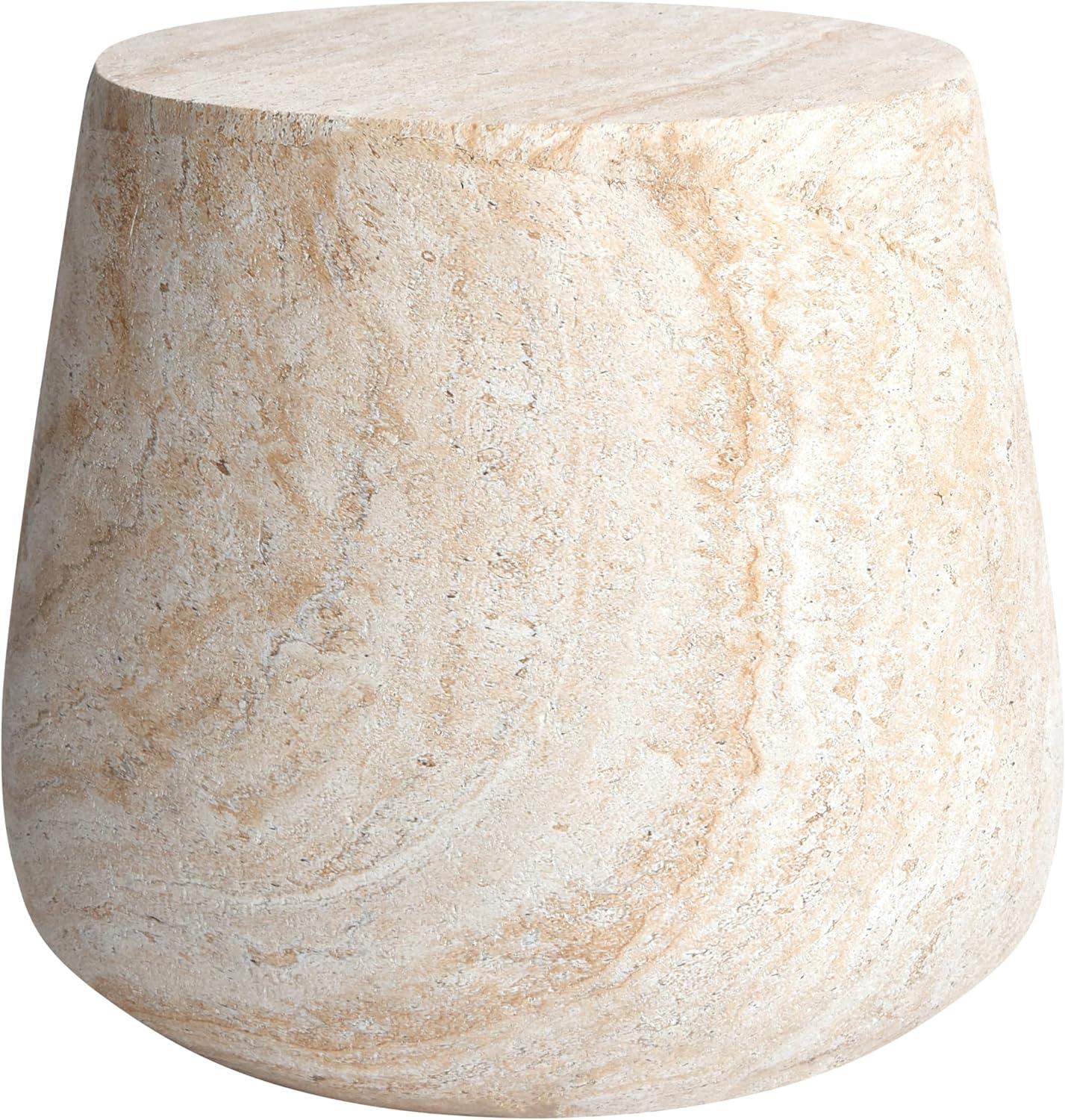Barrel Travertine Stone Finish Italian Design MgO Side Accent Table