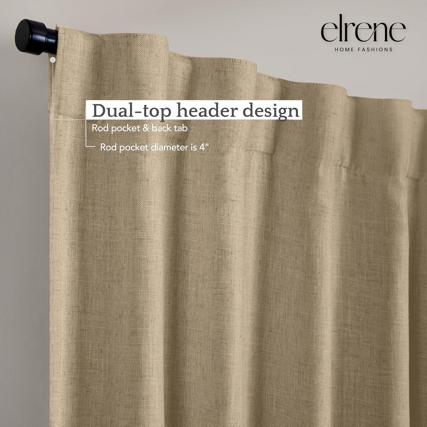 Harrow Solid Texture Room Darkening Single Window Curtain Panel - 52" x 95" - Linen - Elrene Home Fashions