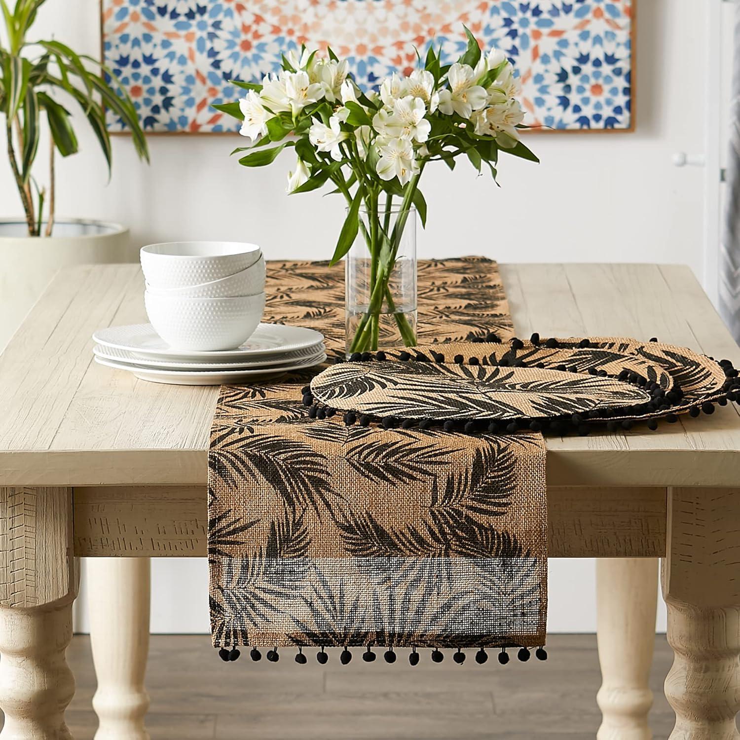 Black Fern Print On Natural Round Jute Placemat (Set of 6)