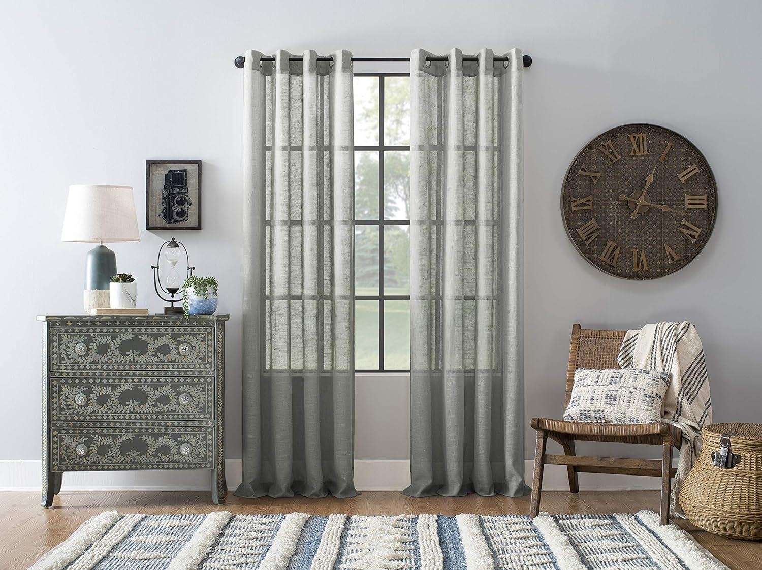 63"x52" Slub Textured Linen Blend Grommet Top Curtain Gray - Archaeo: Light Filtering Panel, Modern Indoor Decor