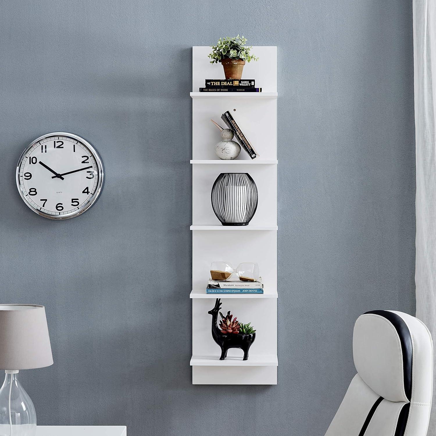 Danya B. 47" x 11.7" Wide Vertical Column Wall Shelf White: Laminated MDF, 5-Tier Storage, Includes Mounting Hardware