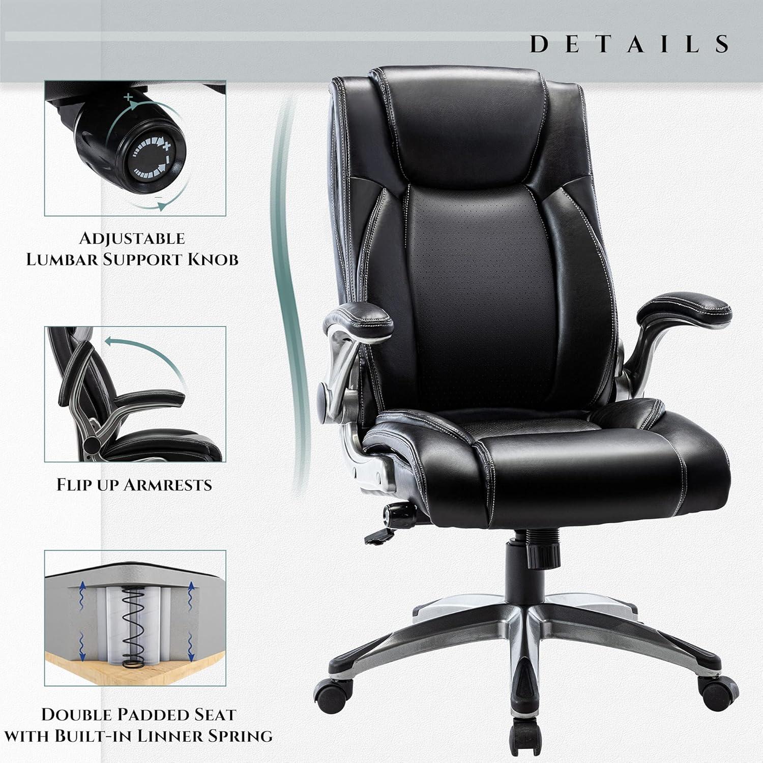 Black High Back Leather Executive Swivel Chair with Adjustable Arms