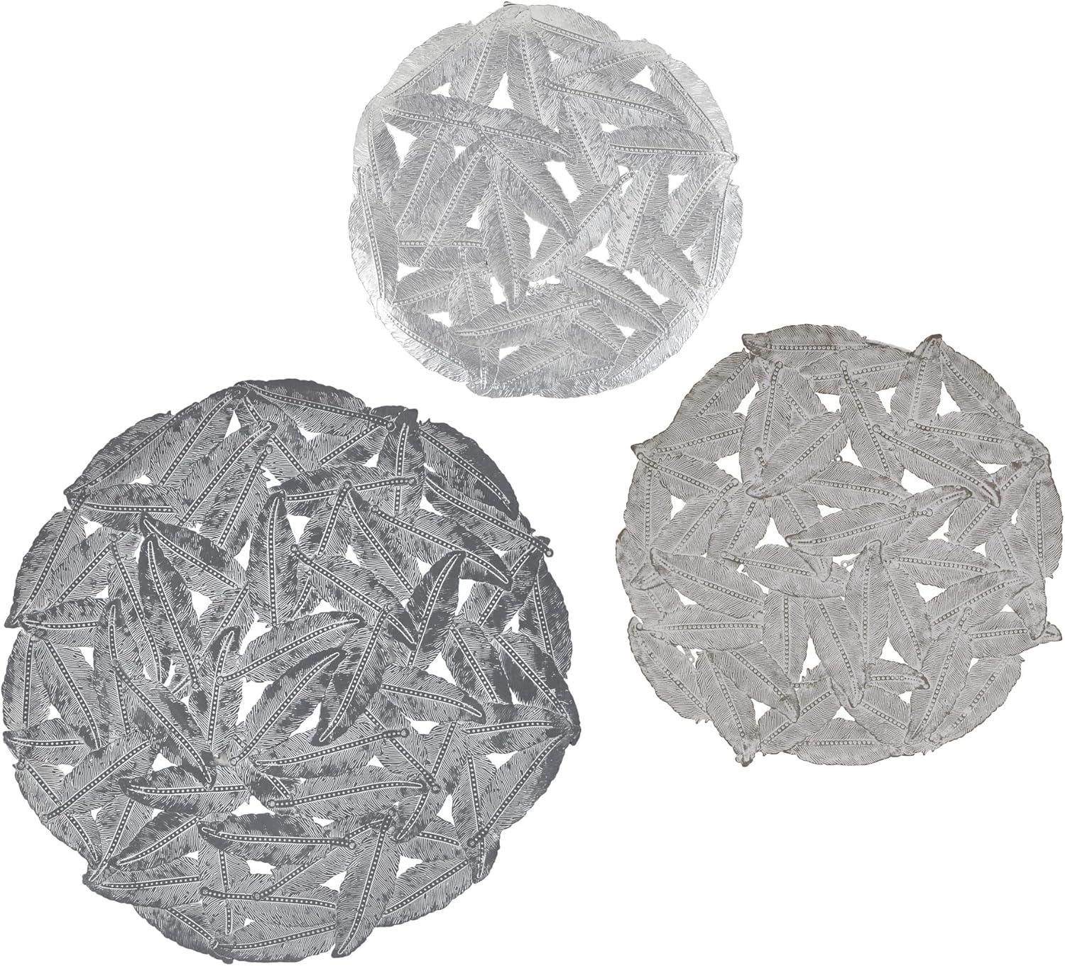 Dakota Fields Textured Feather 3-Piece Metal Disc Wall Decor Set