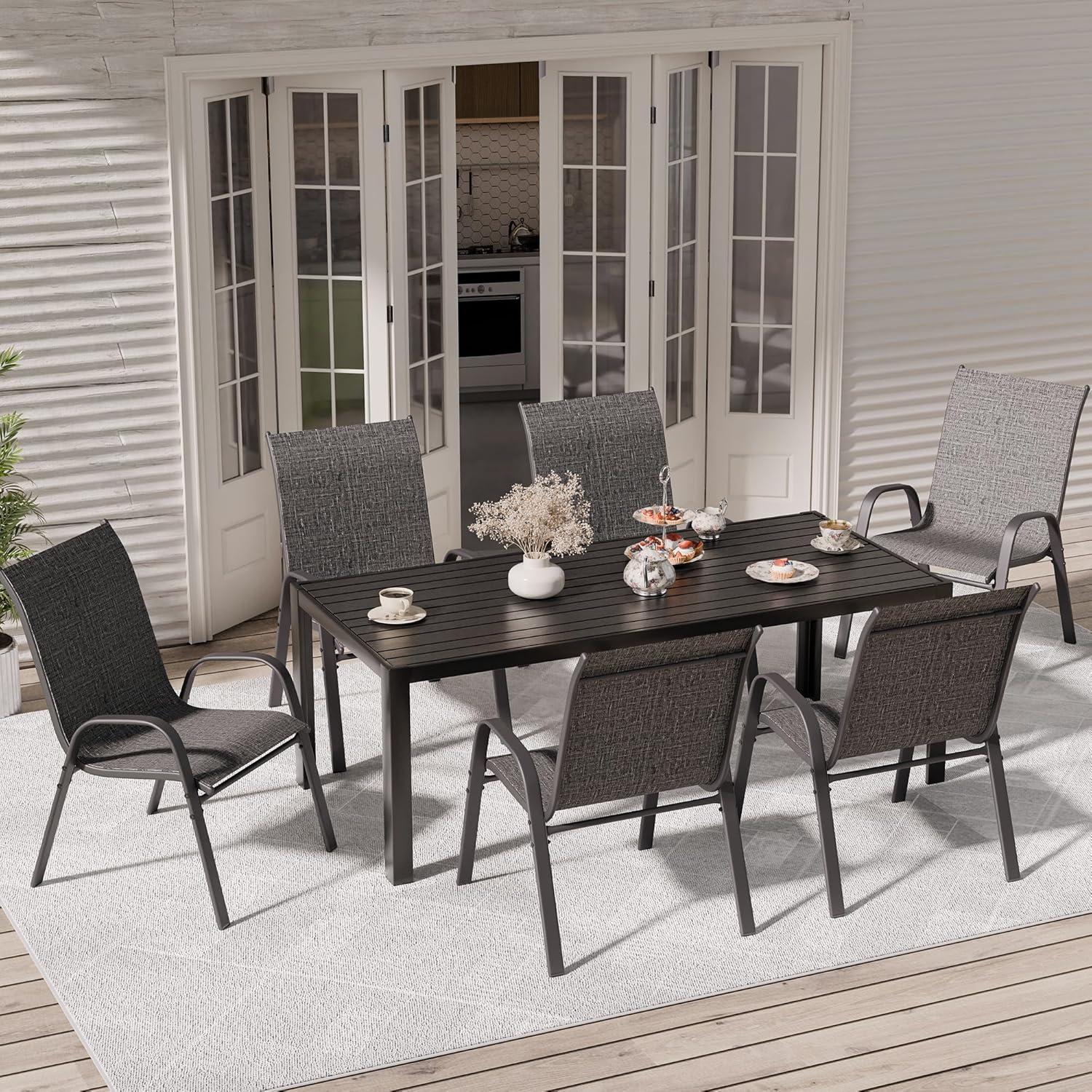Vitarpatio Outdoor Patio Dining Chairs Set of 6, Stackable Patio Chairs Metal Outdoor Chair High Back Textilene Armchairs