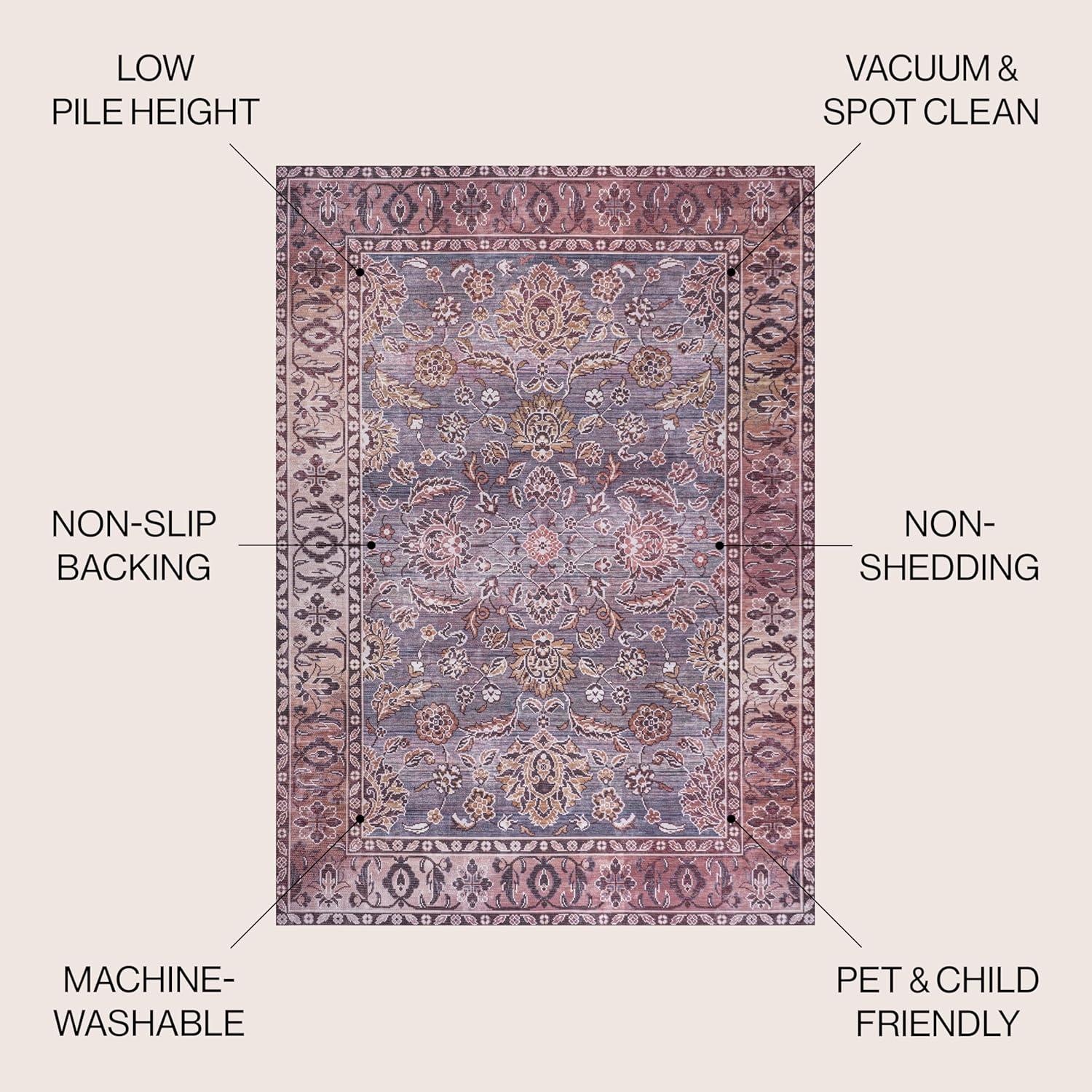 5' x 8' Victoria Ornate Persian All-Over Washable Area Rug, Brown/Gray - JONATHAN Y