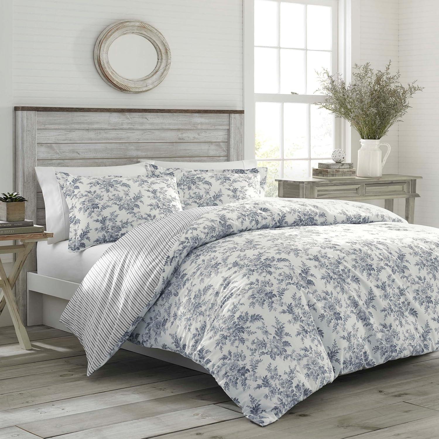 Laura Ashley Annalise Floral 100% Cotton Duvet Cover Bonus Set Gray