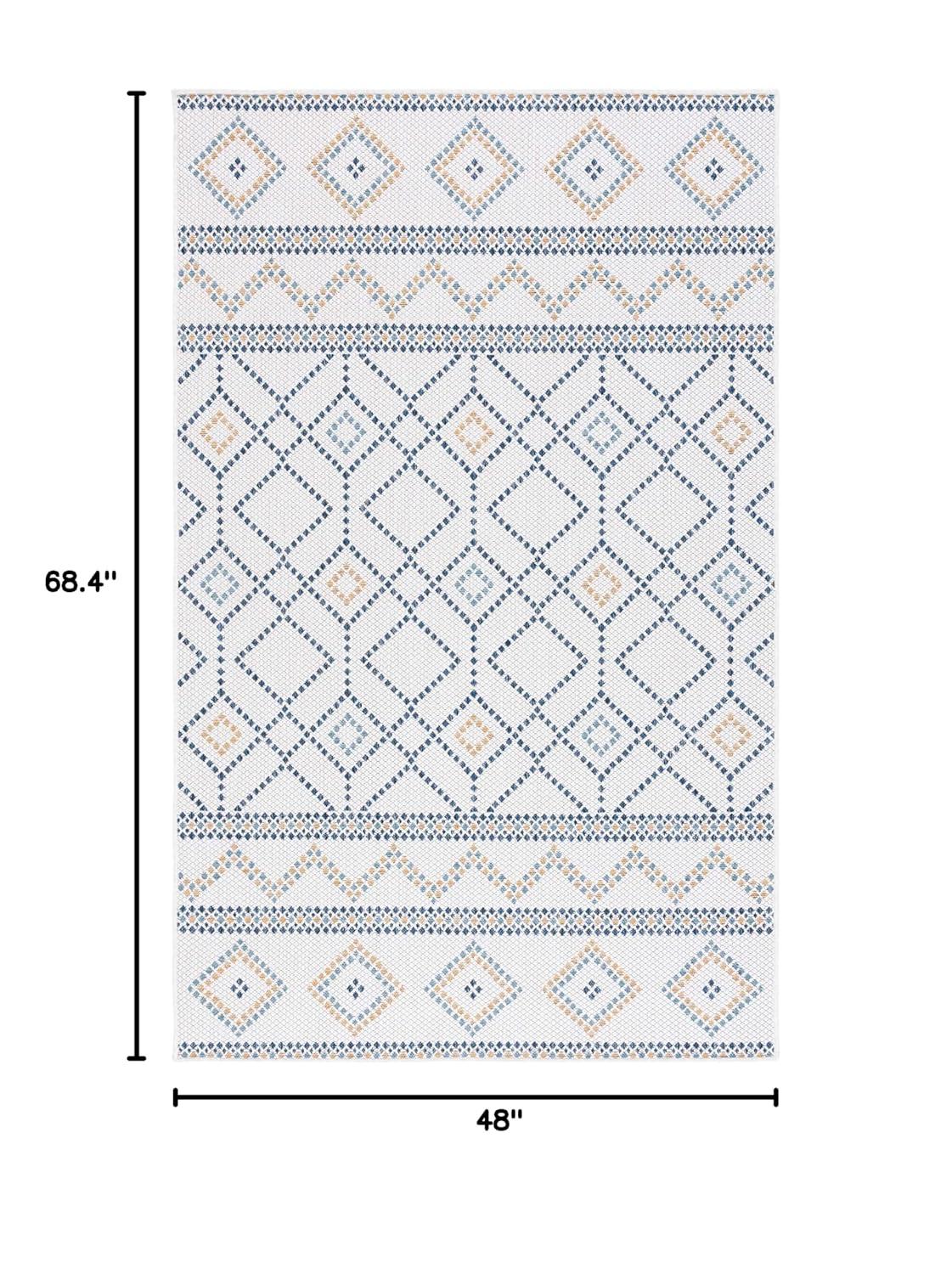Courtyard CY9681 Power Loomed Indoor/Outdoor Area Rug - Ivory/Navy Yellow - 4'x5'7" - Safavieh.