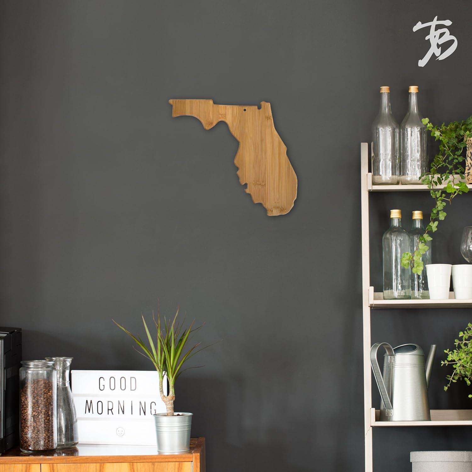 Totally Bamboo Florida State Shaped Serving and Cutting Board, Includes Hang Tie for Wall Display