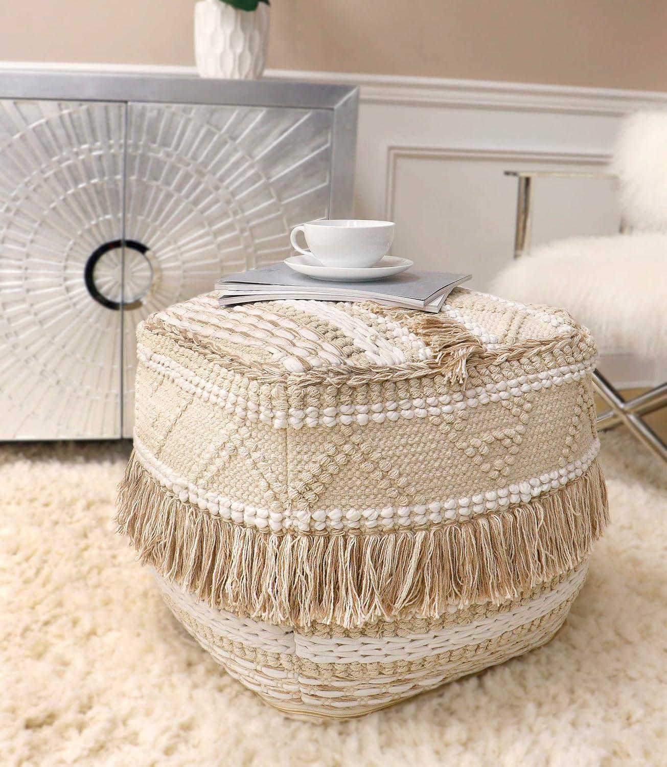 Grandcanyon Beige Cotton Square Pouf Ottoman