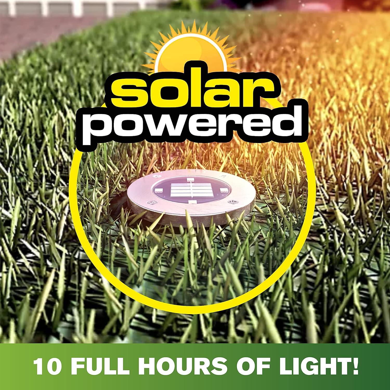 Bell + Howell Disk Lights Bronze – Heavy Duty Outdoor Solar Pathway Lights – 4 LED, Auto On/Off, Water Resistant, with Included Stakes, for Garden, Yard, Patio and Lawn, 4 Pack