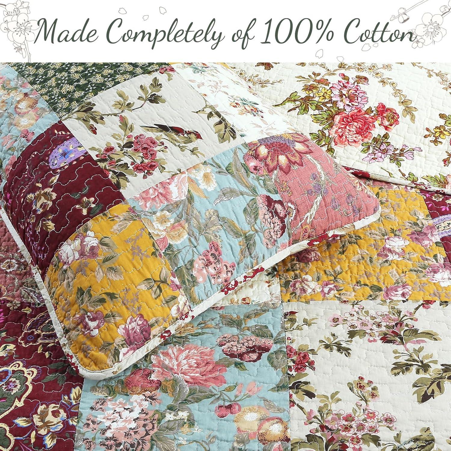 Country Vintage Farmhouse Multicolor Floral Paisley Patchwork Cotton Queen 3 Piece Quilt Bedding Set