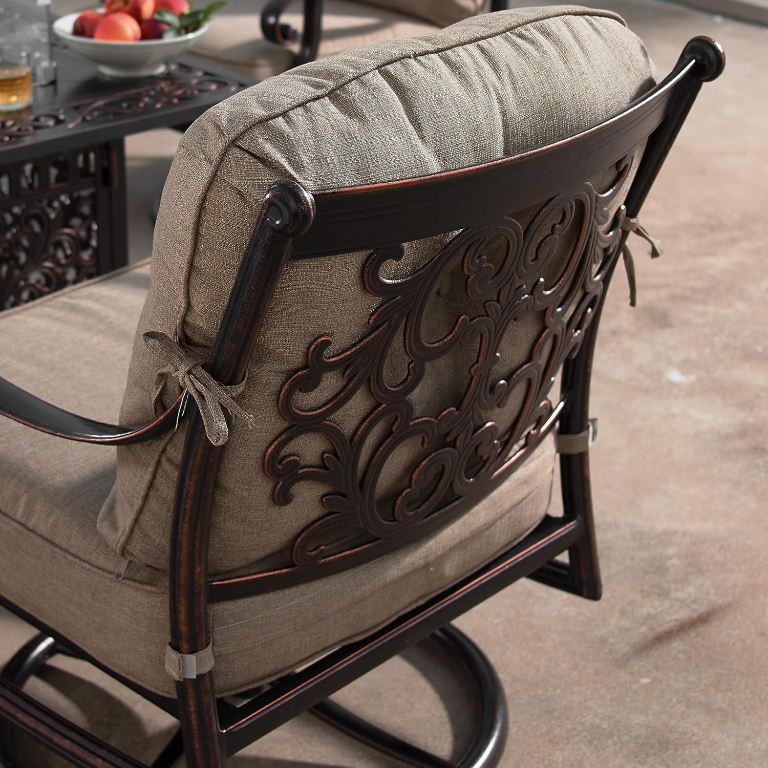 Antique Copper Aluminum Outdoor Swivel Rocking Club Chairs with Tan Cushions