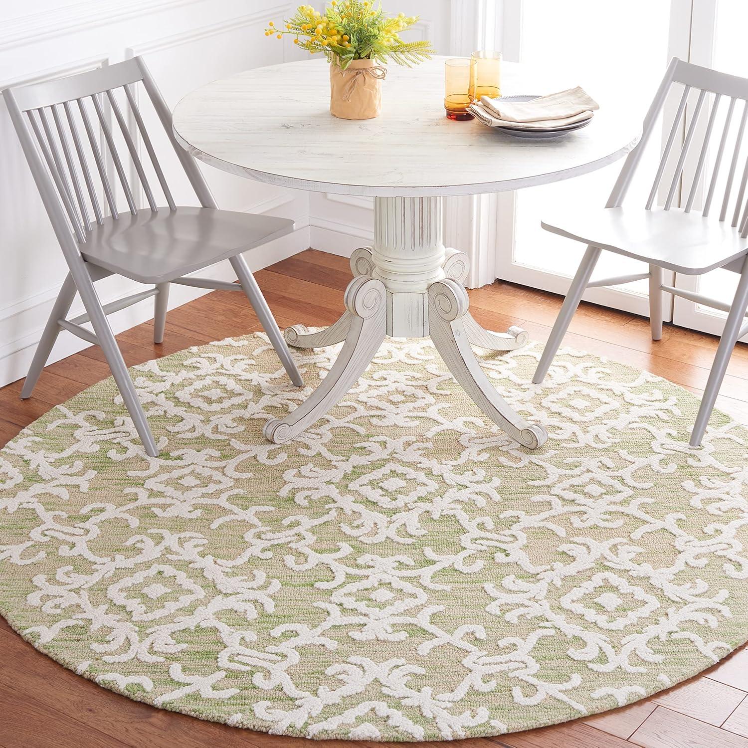 SAFAVIEH Blossom Cletus Geometric Wool Area Rug, Light Green/Ivory, 6' x 6' Round